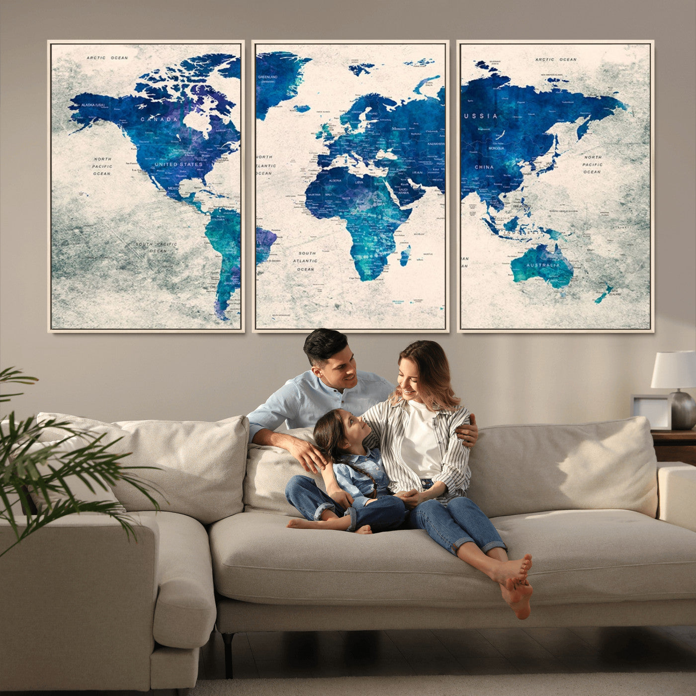 MGV-FC-60X30-3P - Push Pin World Map Canvas Print – Framed Wall Art for Couples to Track Their Travels – Anniversary