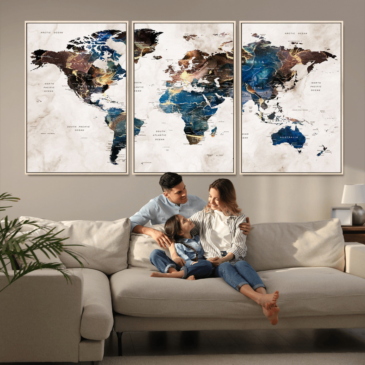 MGV-FC-60X30-3P - Push Pin World Map Canvas Print – Framed Wall Art for Couples to Track Their Travels – Anniversary