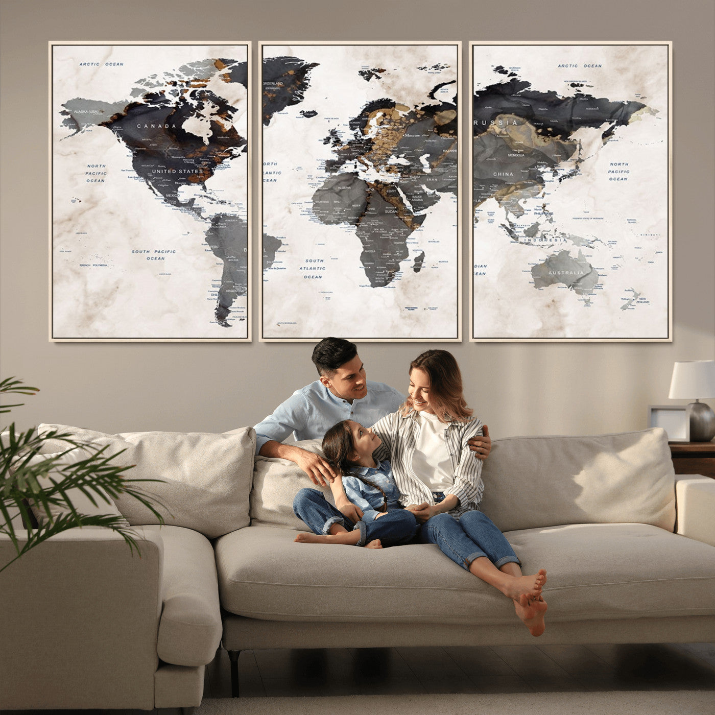 MGV-FC-60X30-3P - Push Pin World Map Canvas Print – Framed Wall Art for Couples to Track Their Travels – Anniversary