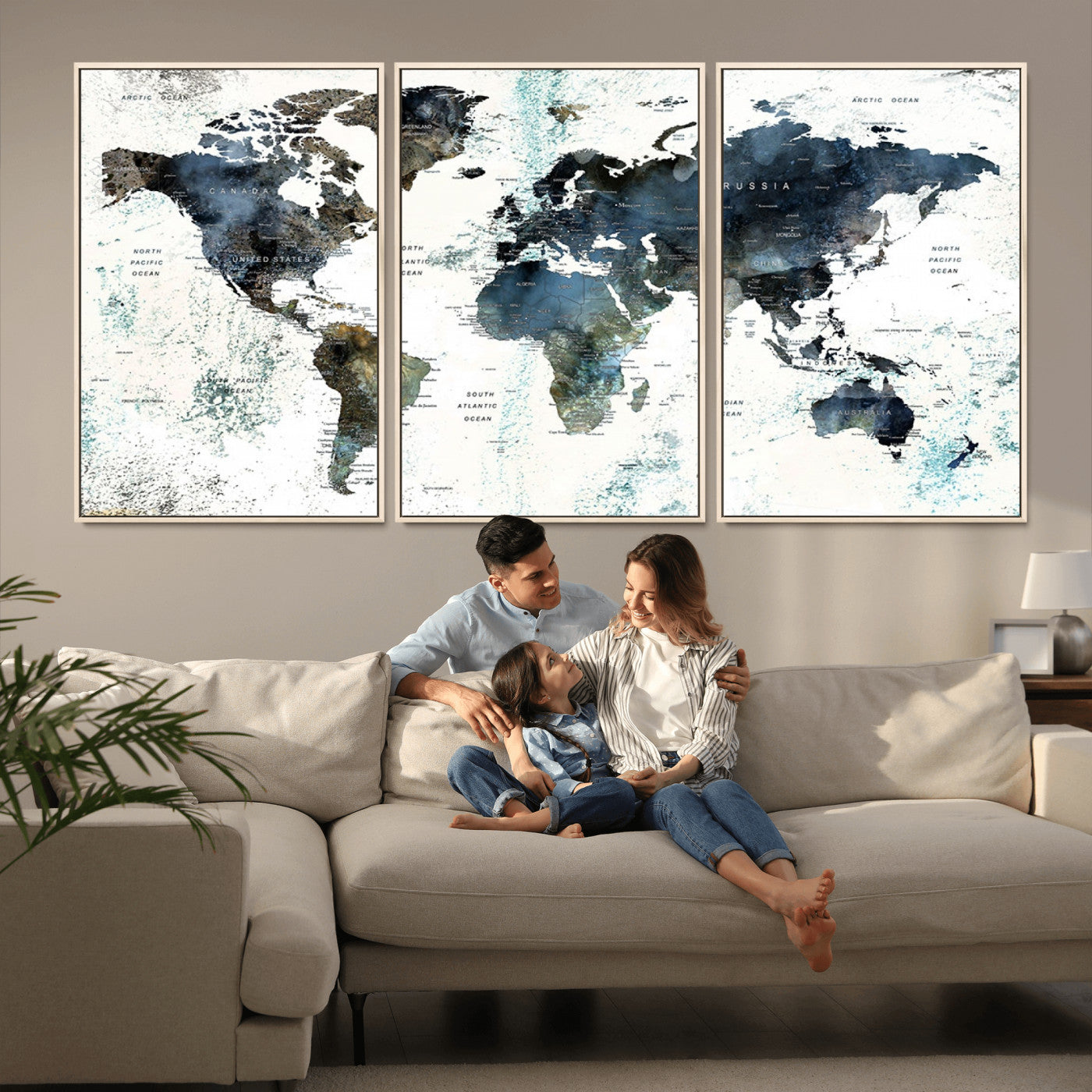 75398-MGV-FC-60X30-3P_Natural-Push Pin World Map Canvas Print – Framed Wall Art for Couples to Track Their Travels – Anniversary Gift or Home Adventure Decor