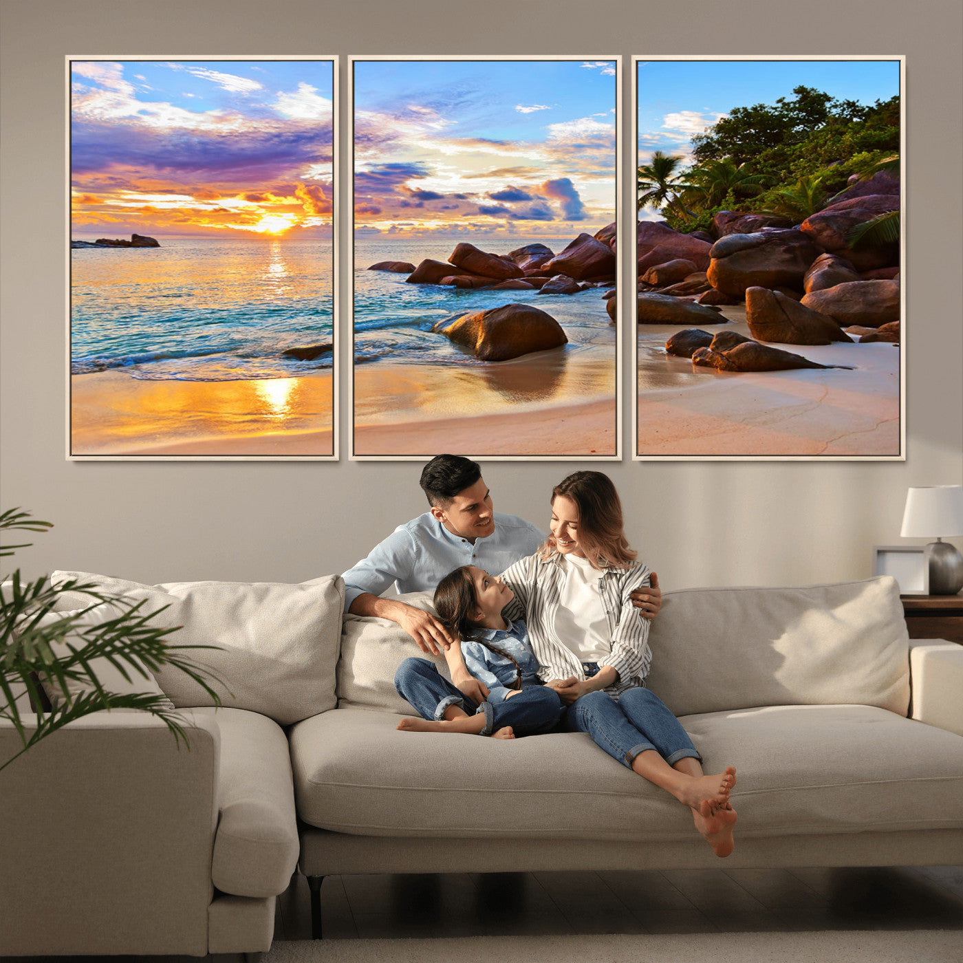 MGV-FC-60X30-3P - Tropical Island Beach Sunset Canvas Print