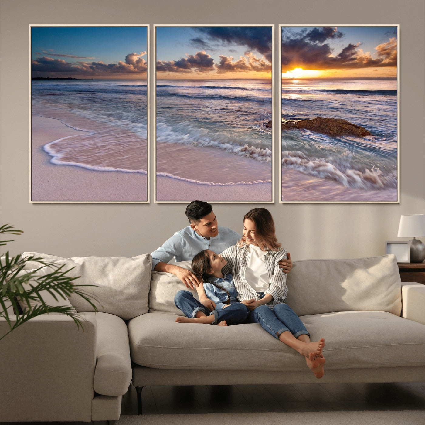 MGV-FC-60X30-3P - Sea Ocean Sunset Beach Wall Art Canvas Print