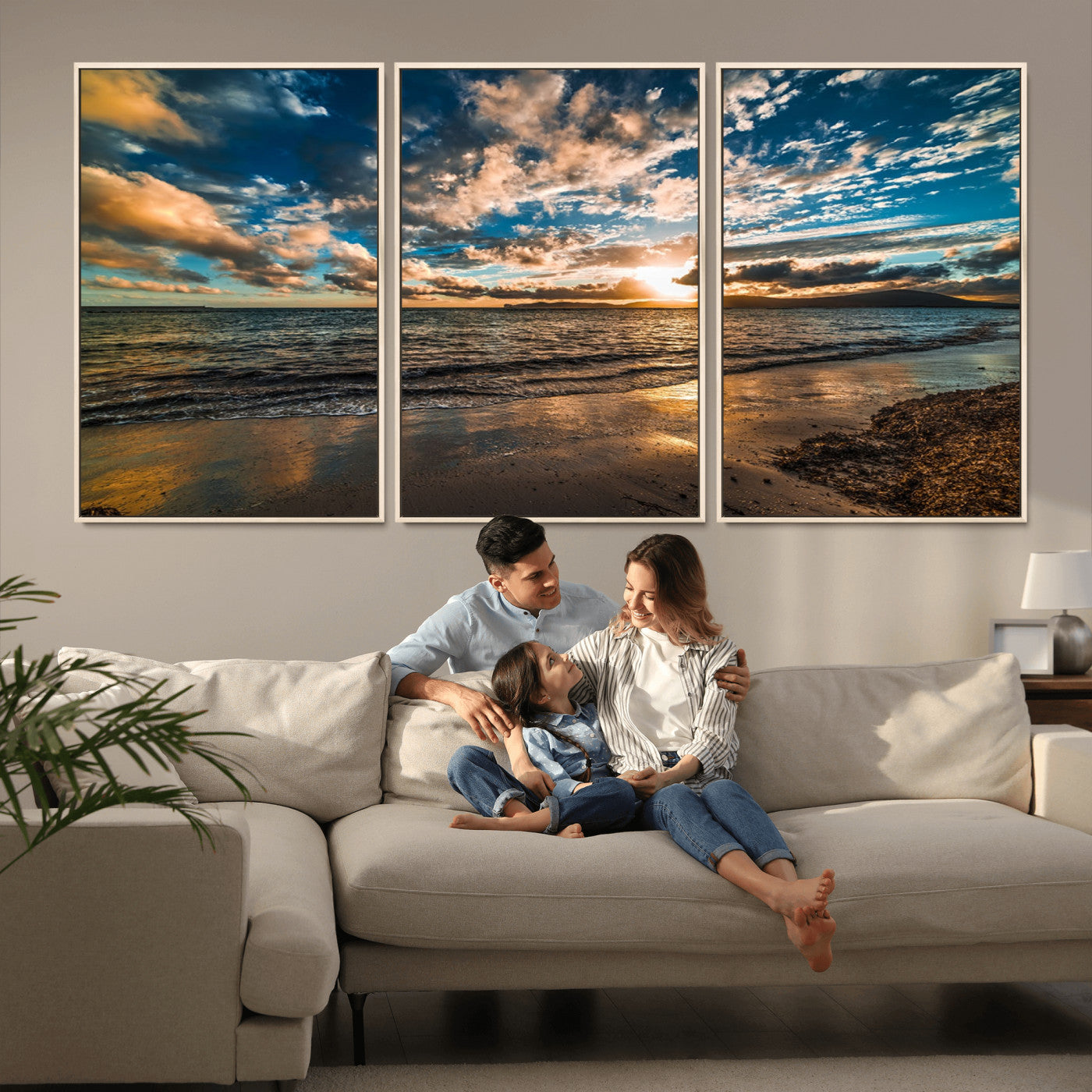 MGV-FC-60X30-3P - Beach Wall Art - Stunning Ocean Sunset Canvas Print with Coastal Design for Elegant and Relaxing