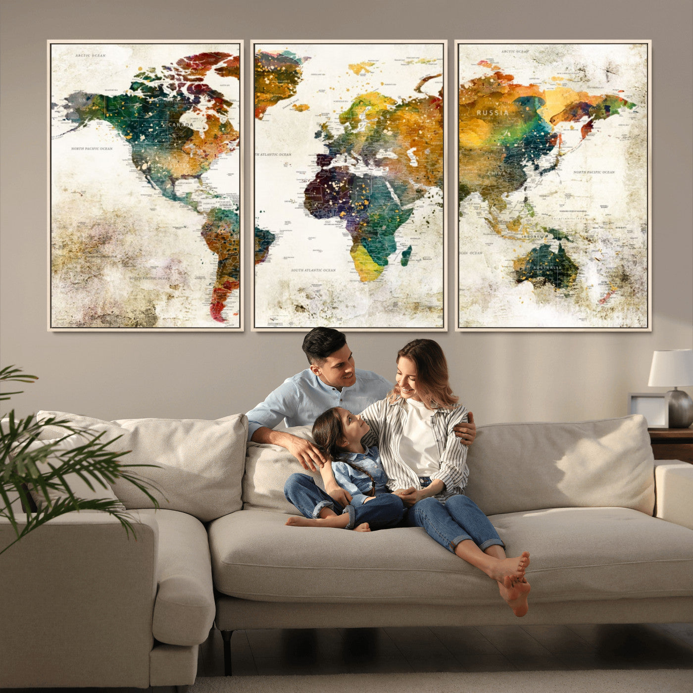 MGV-FC-60X30-3P - Push Pin World Map Canvas Print – Framed Wall Art for Couples to Track Their Travels – Anniversary