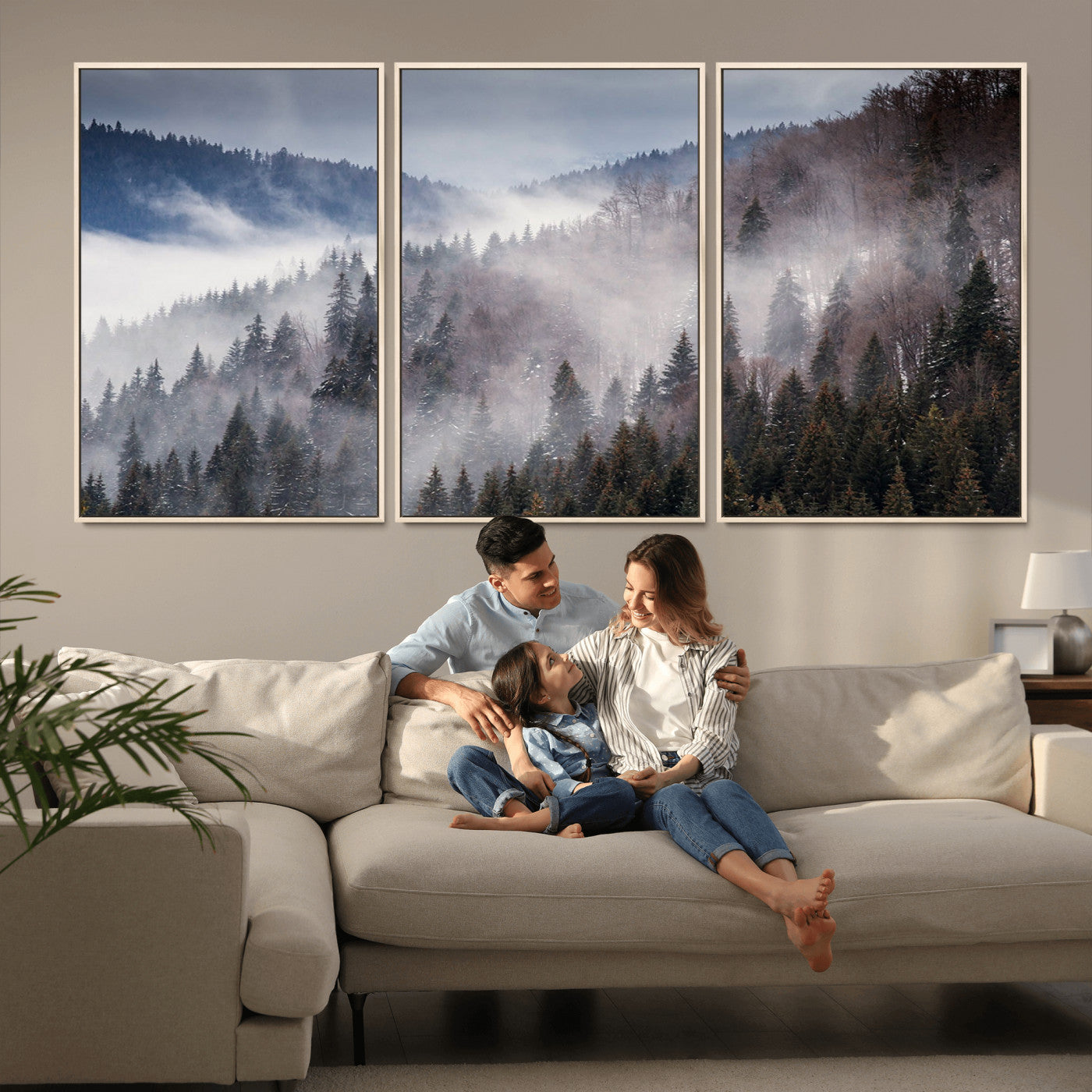 MGV-FC-60X30-3P - Beautiful Rising Fog in Winter Mountain Landscape - Framed Rising Fog in Winter Mountain Canvas