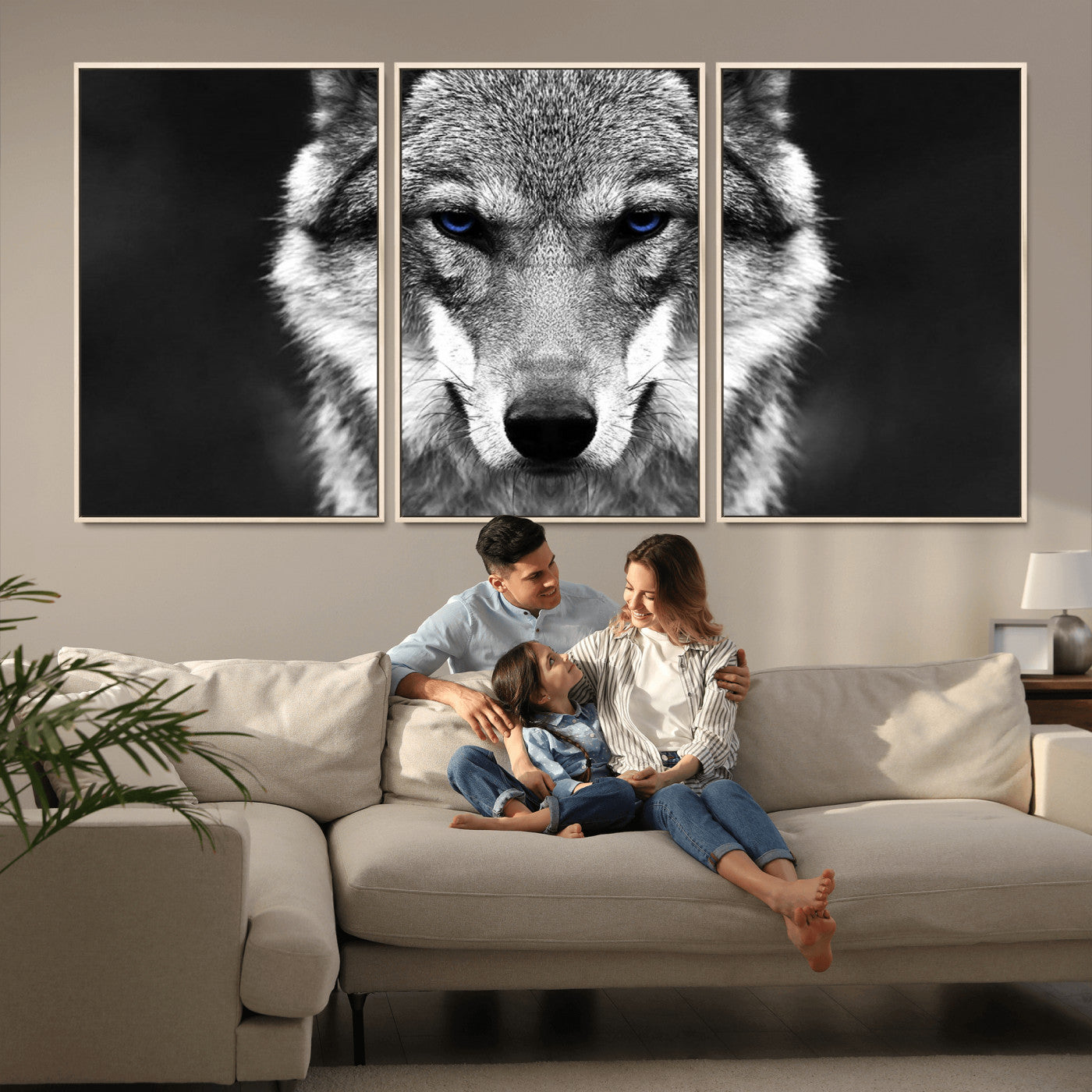 MGV-FC-60X30-3P - Black and White Wild Wolf Wall Art Canvas Print