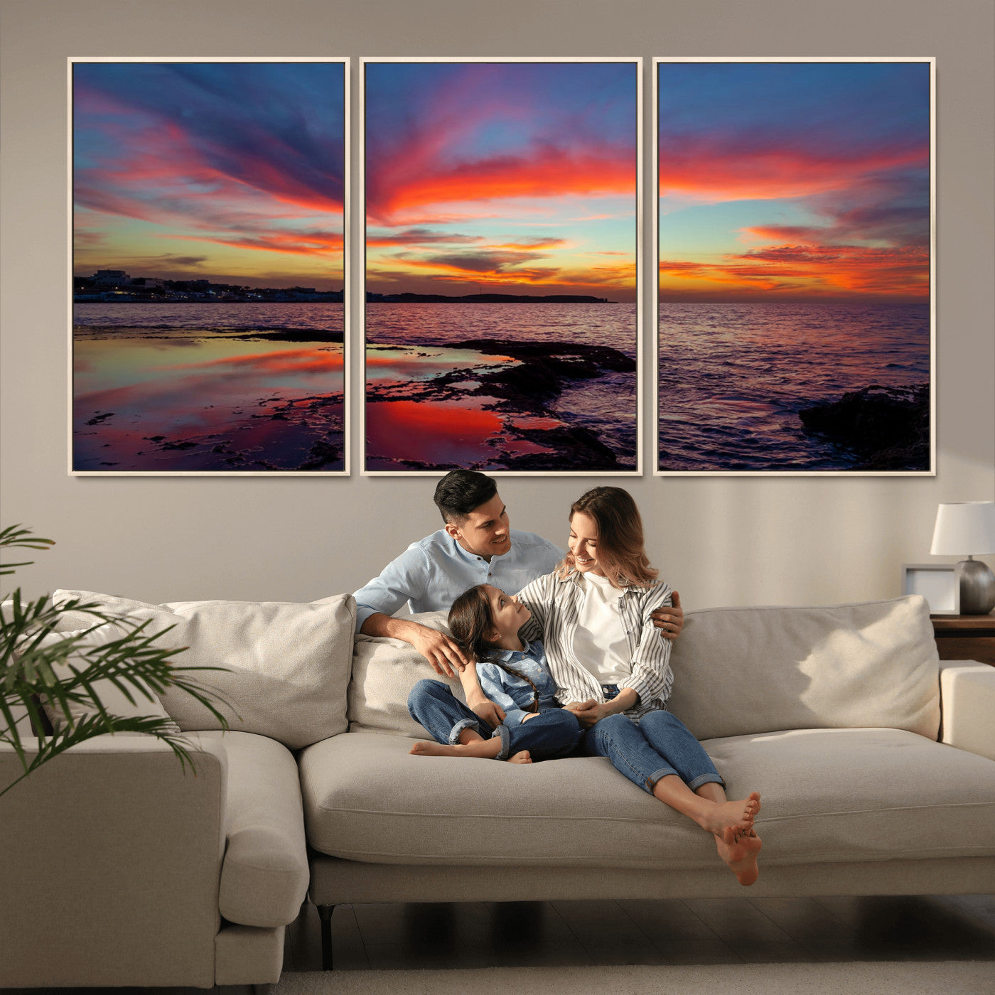 MGV-FC-60X30-3P - Glorious Sunset on The Beach Wall Art Canvas Print