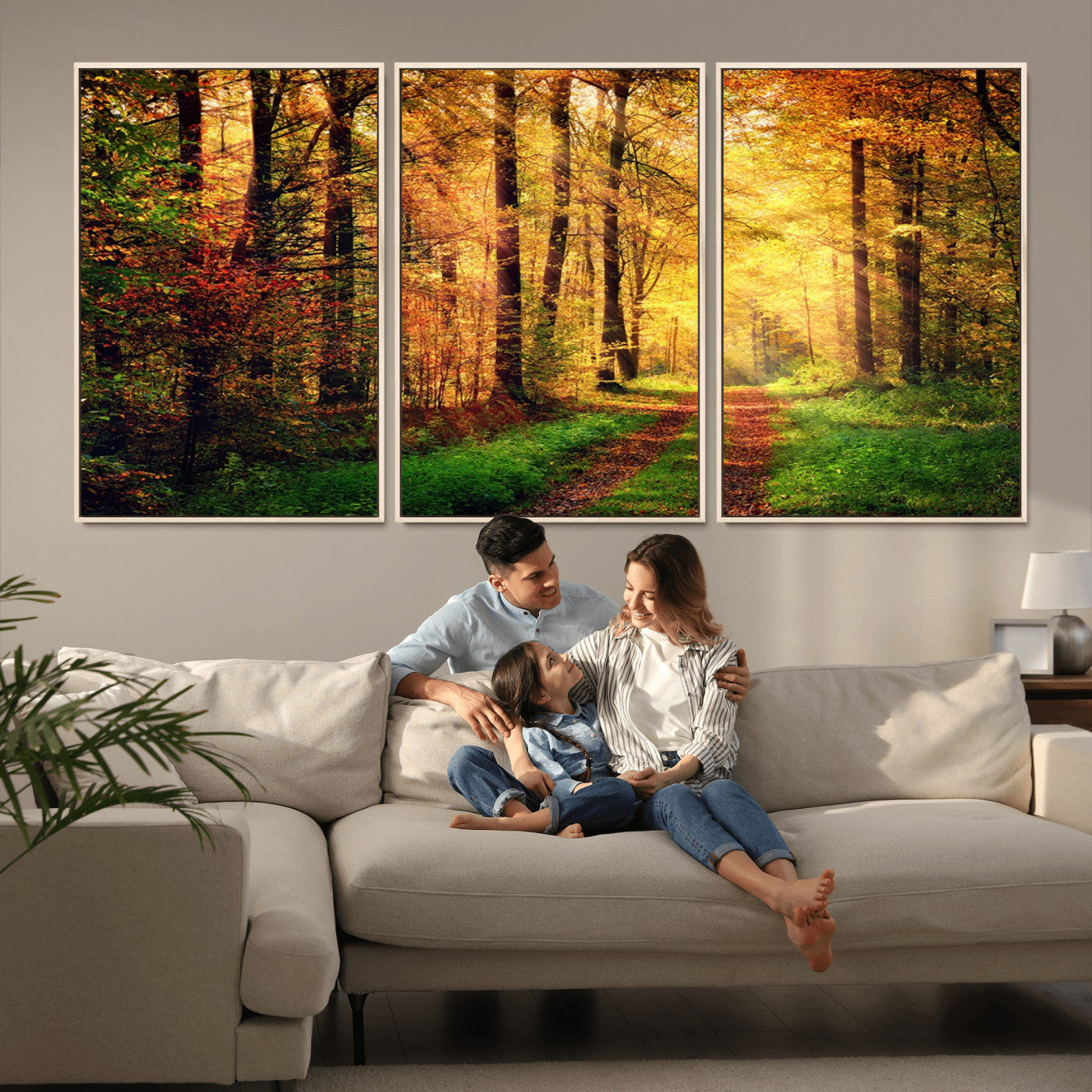 MGV-FC-60X30-3P - Forest Fall Wall Art Print - Sunlight Through Trees Wall Art Canvas Print