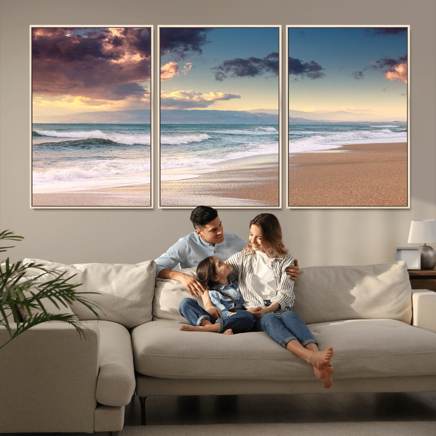 MGV-FC-60X30-3P - Cloudy Weather Beach Sunset Canvas Print | Sunrise Wall Art Canvas Print