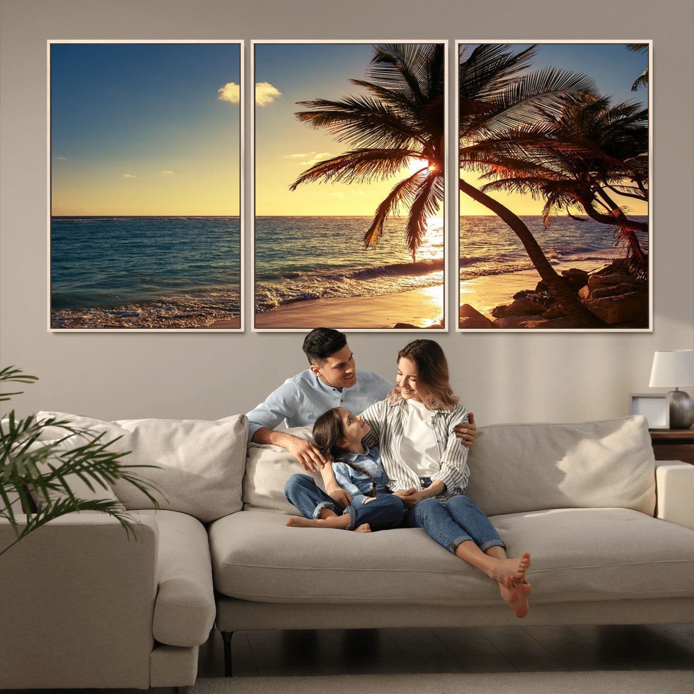 MGV-FC-60X30-3P - Sunset Palm Trees Wall Art Canvas Print