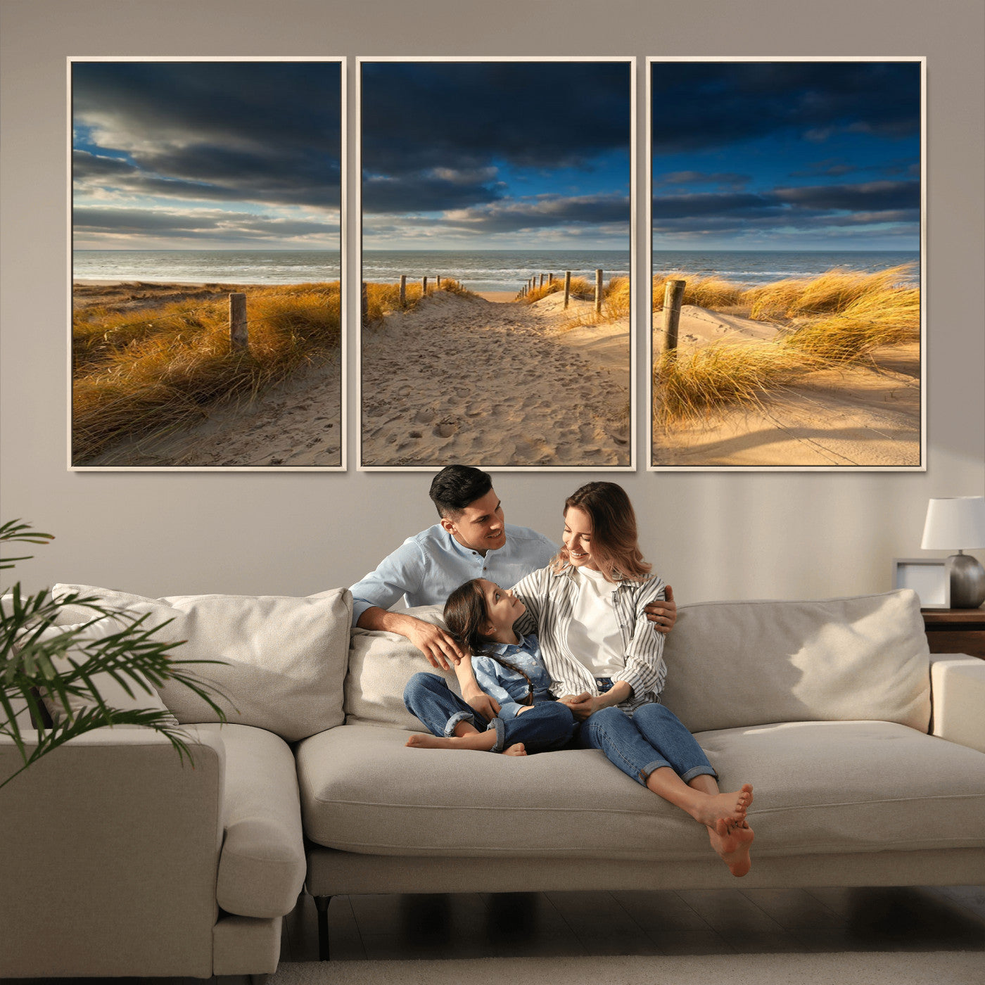 MGV-FC-60X30-3P - Ocean Beach Dark Clouds Wall Art Canvas Print