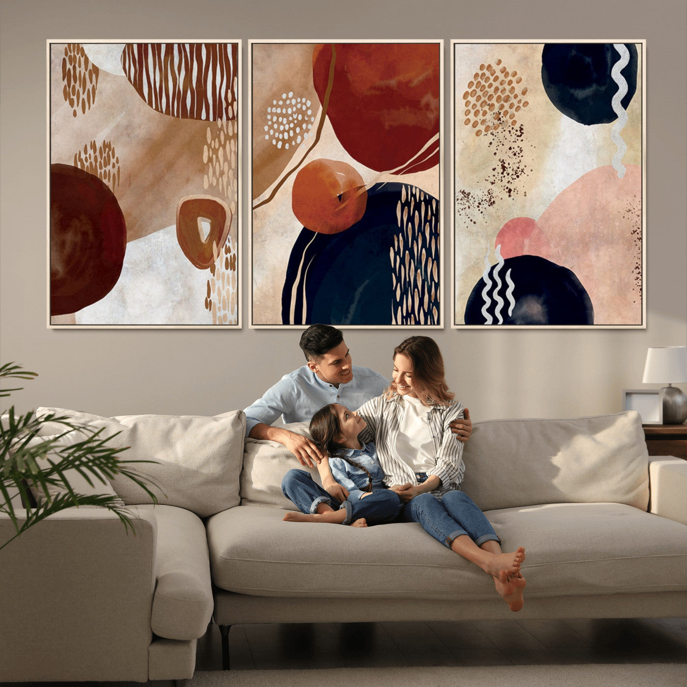 MGV-FC-60X30-3P - Boho Wall Art Canvas Print Set Mid-Century Prints Bohemian Wall Artwork Prints Boho Neutral