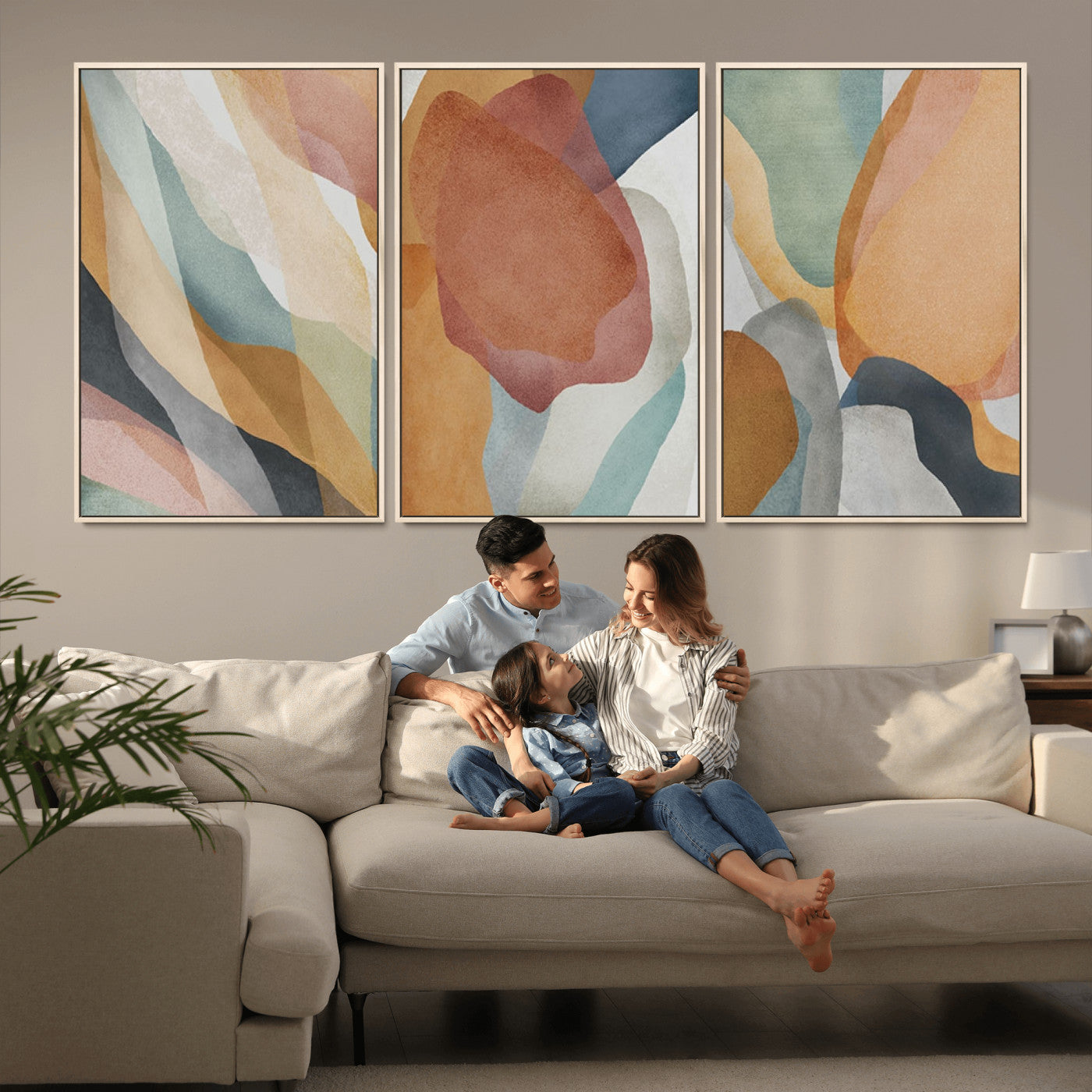 MGV-FC-60X30-3P - Boho Wall Art Canvas Print Set, Watercolor Boho Wall Art Canvas
