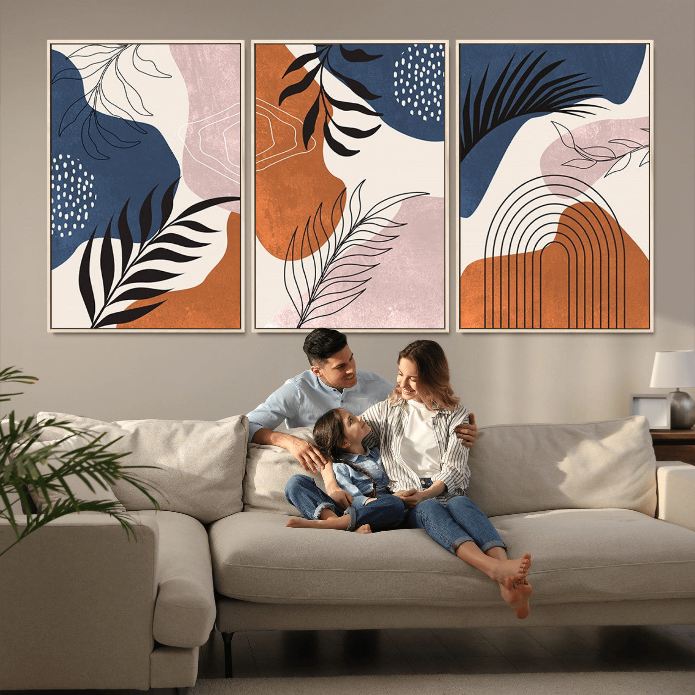 MGV-FC-60X30-3P - Boho Wall Art Canvas Print Set Mid-Century Prints Bohemian Wall Artwork Prints Boho Neutral,
