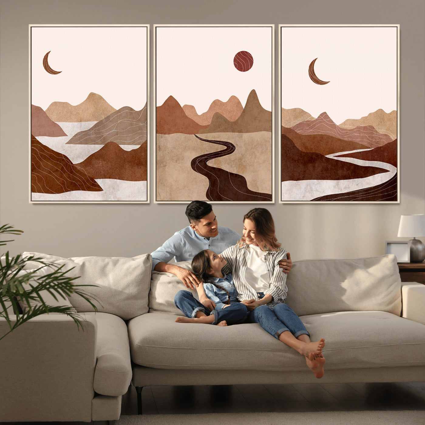 MGV-FC-60X30-3P - Boho Wall Art Canvas Print Set Mid-Century Prints Bohemian Wall Artwork Prints Boho Neutral