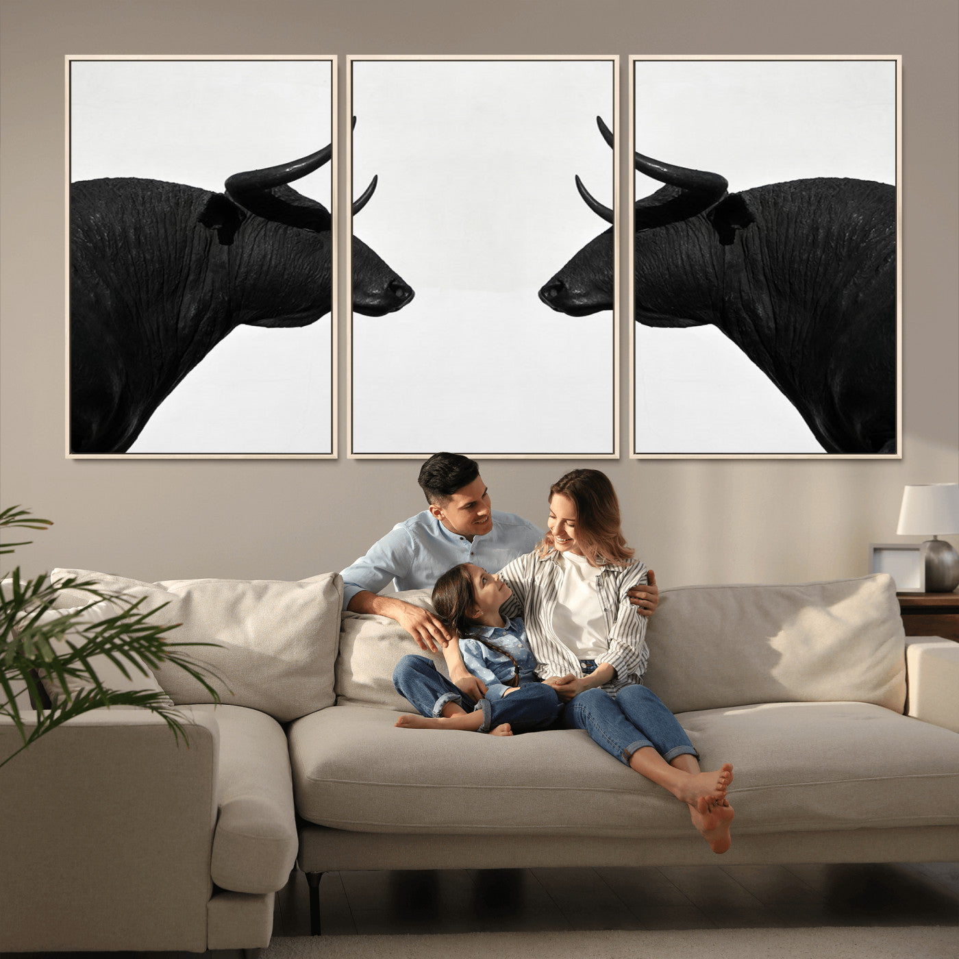-Spanish Bull Art - Framed Black and White Bull Canvas Print for Modern Rustic Home or Office Decor