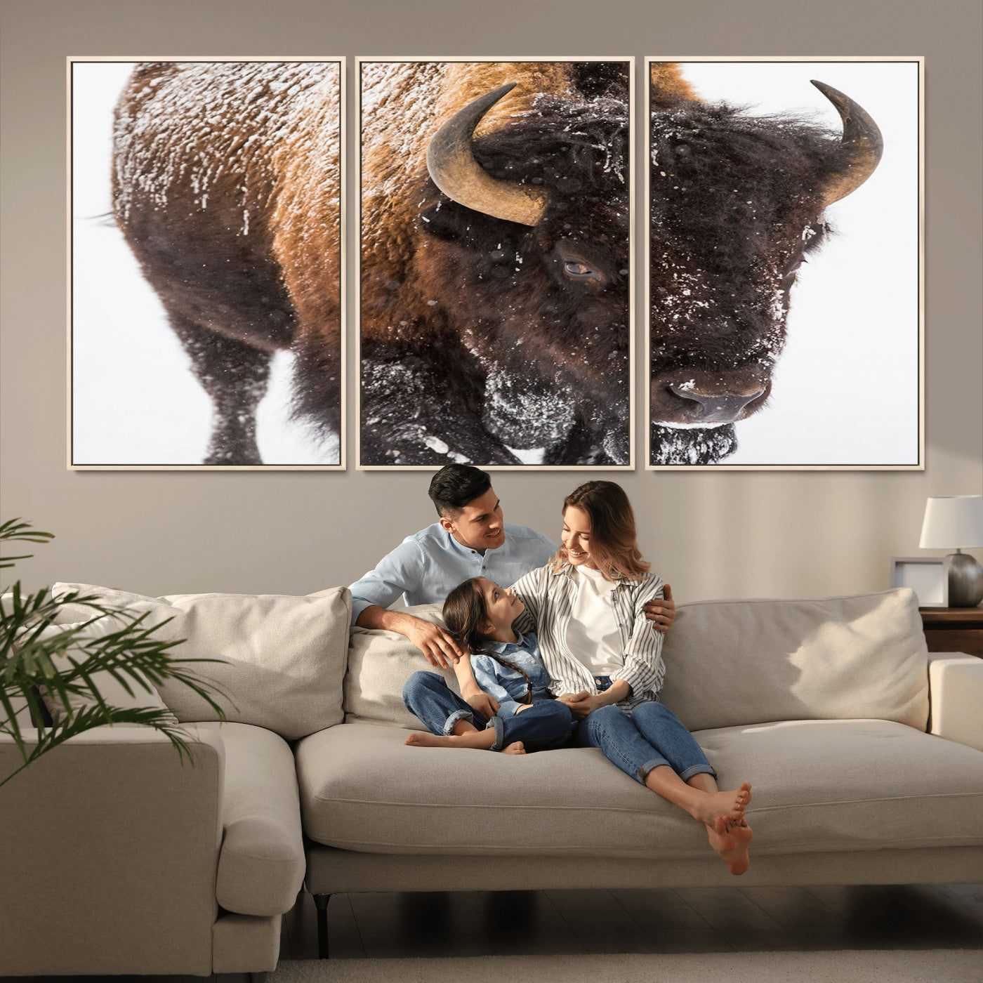 MGV-FC-60X30-3P - Bison Wall Art Canvas Print For Farmhouse, Wild Animal Wall Art