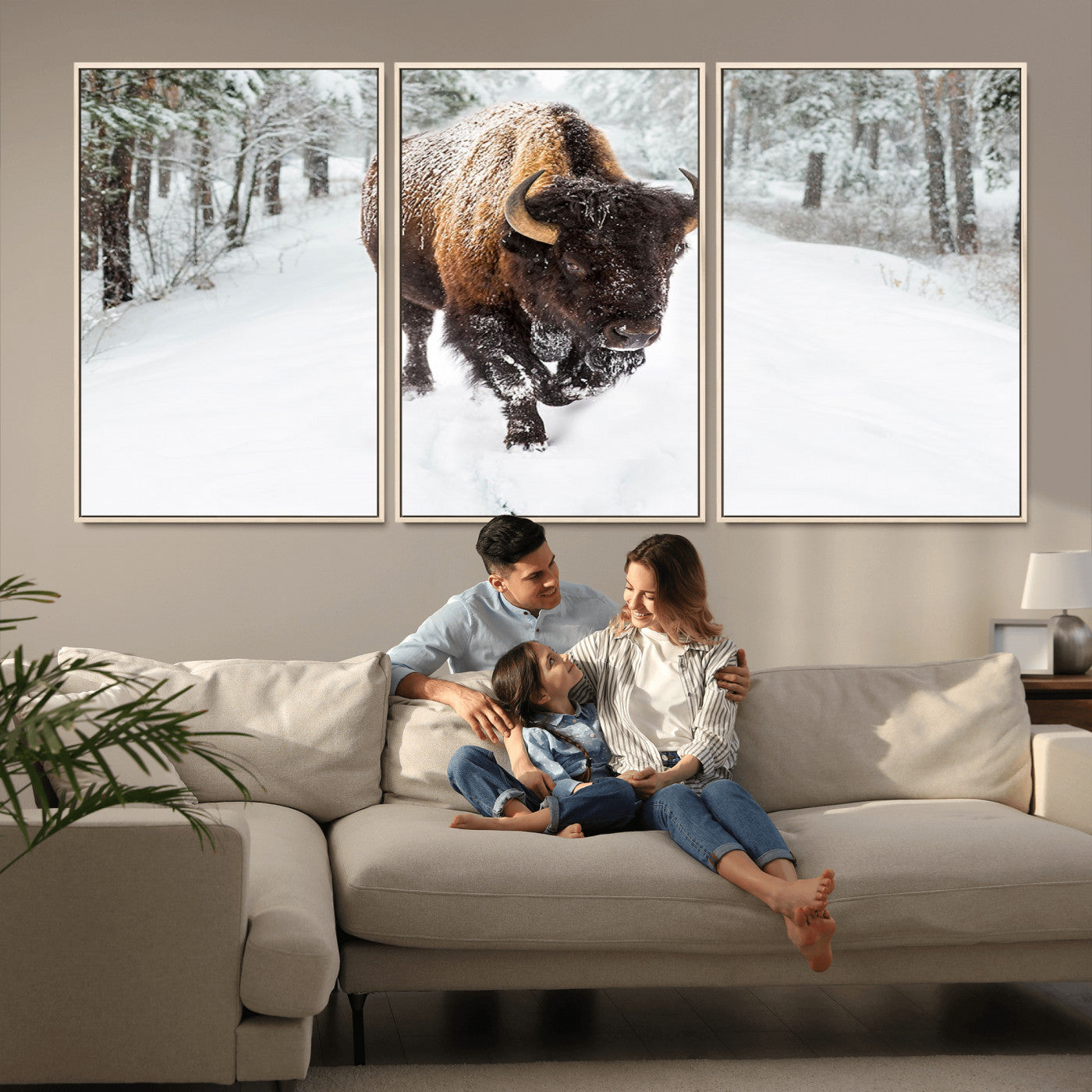 MGV-FC-60X30-3P - Bison Wall Art Canvas Print For Farmhouse, Animal Canvas Print, Wild Animal Wall Art