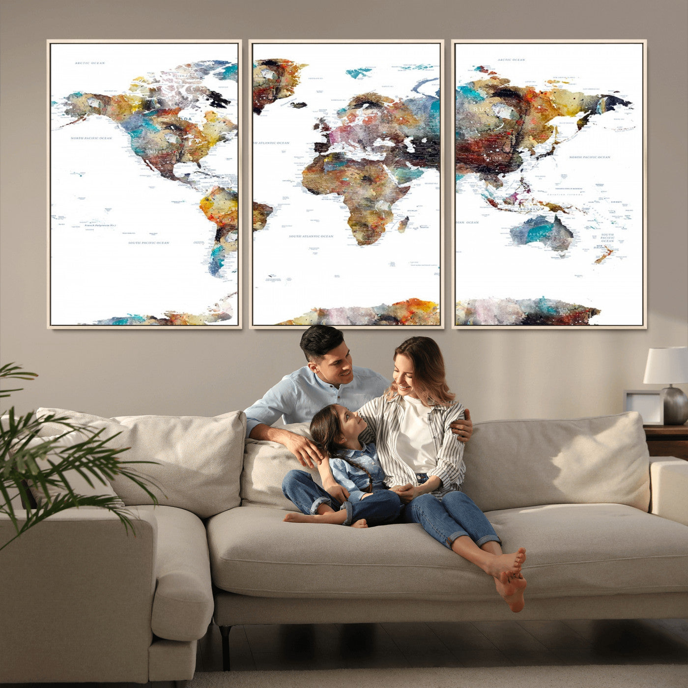 MGV-FC-60X30-3P - Push Pin World Map Canvas Print – Framed Wall Art for Couples to Track Their Travels – Anniversary