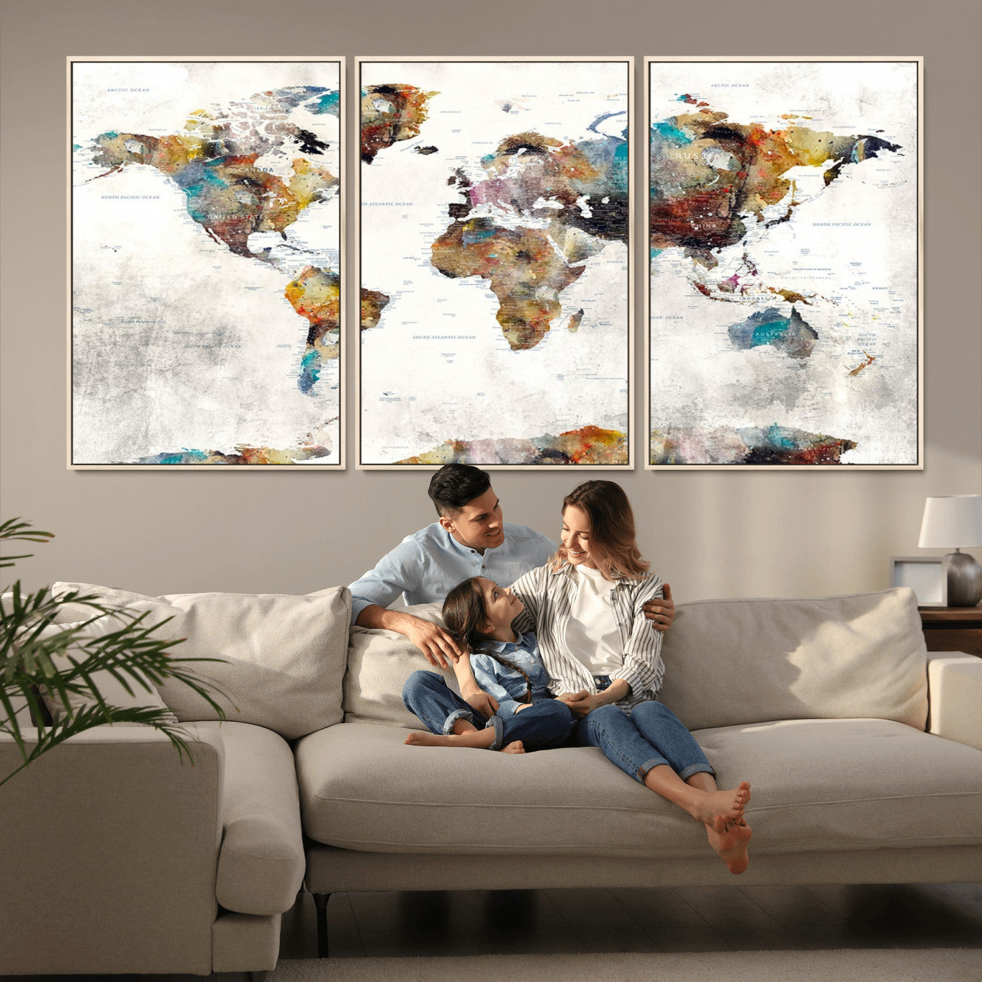 MGV-FC-60X30-3P - Push Pin World Map Canvas Print – Framed Wall Art for Couples to Track Their Travels – Anniversary