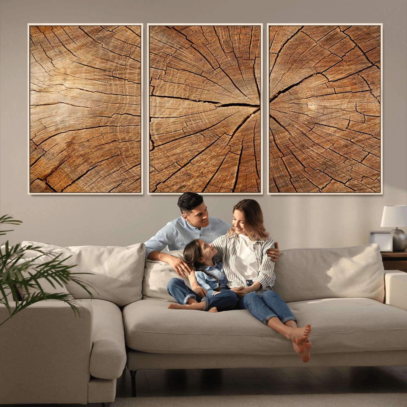 MGV-FC-60X30-3P - Tree Ring Canvas Art, Rustic Wood Grain Wall Art, Tree Slice Decor for Modern Homes, Giclee Multi-Panel Print, Tree Ring Wall Art Set