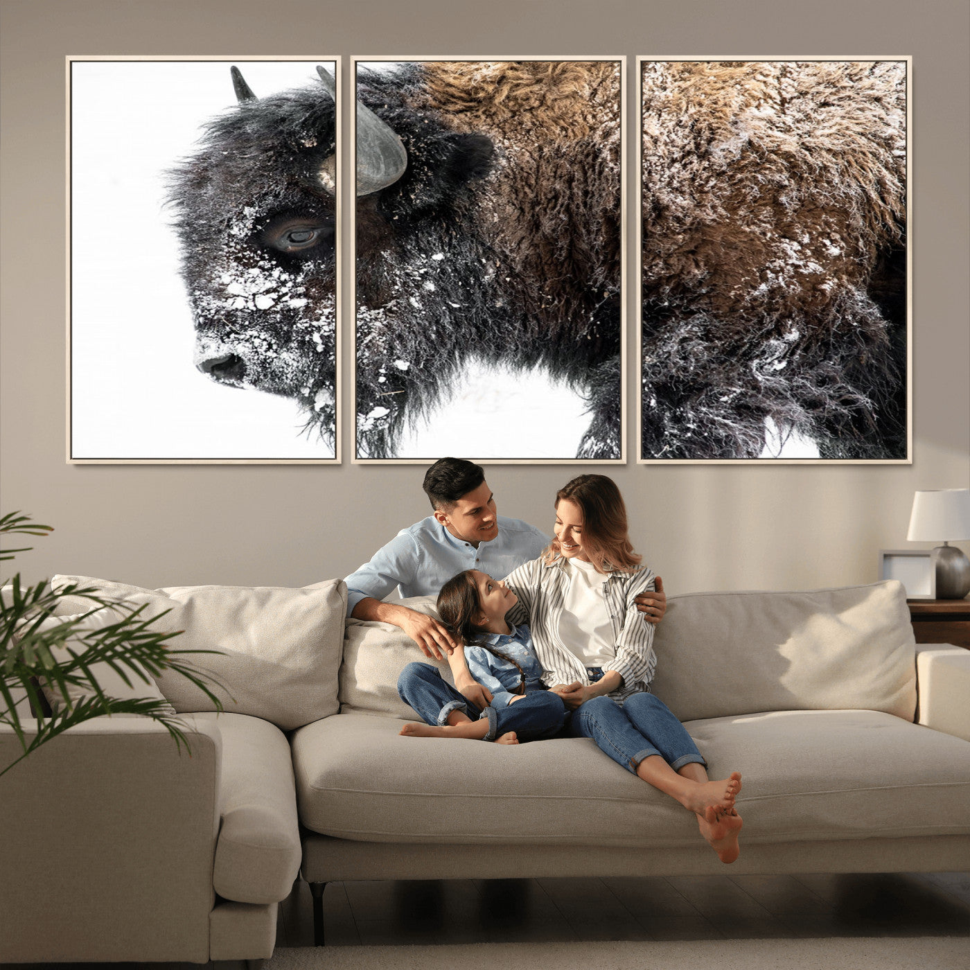 MGV-FC-60X30-3P - American Bison Wall Art Print | Buffalo Canvas Wall Art |  Framed and Ready to Hang Bison Print for Living Room or Office