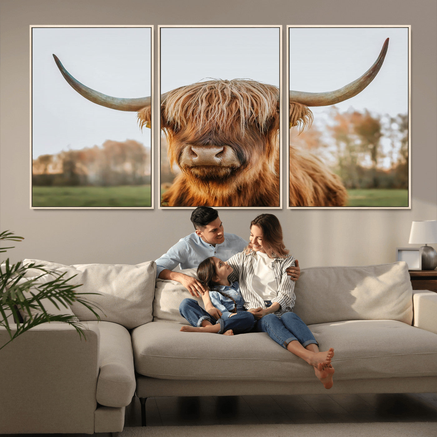 MGV-FC-60X30-3P - Highland Cow Animal Scottish Cattle Art Print Farmhouse Wall Art Canvas Print
