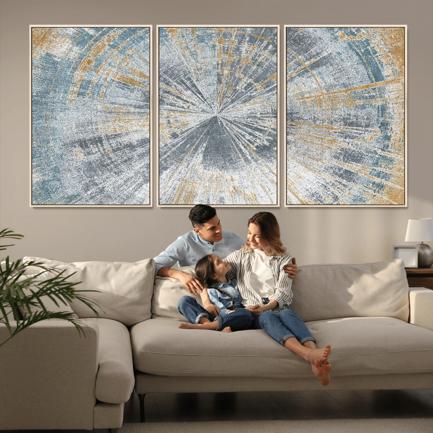 MGV-FC-60X30-3P - Radiant Abstract Wood Rings Canvas Art – Modern Triptych Wall Decor for Living Room or Farmhouse Decor