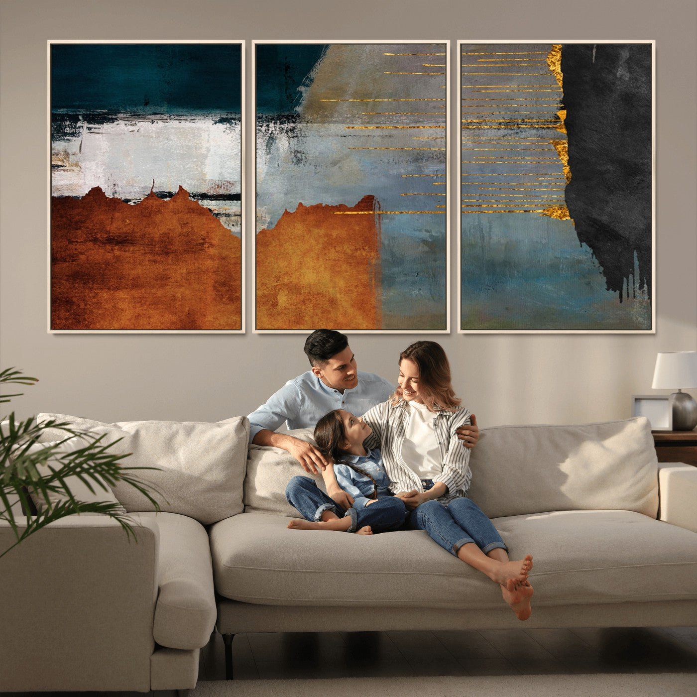 MGV-FC-60X30-3P - Modern Abstract Canvas Art Canvas Print - Framed and Ready to Hang Artwork for Contemporary Living Room or Office Decor