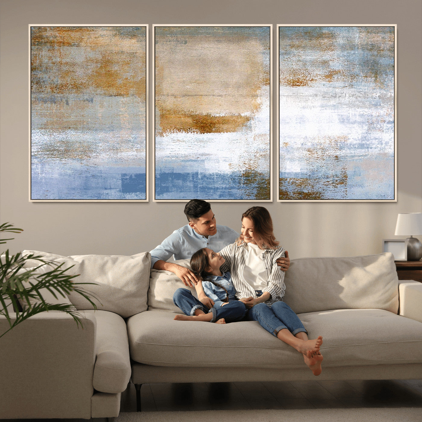MGV-FC-60X30-3P - Blue Multi Panel Abstract Wall Art Canvas Print