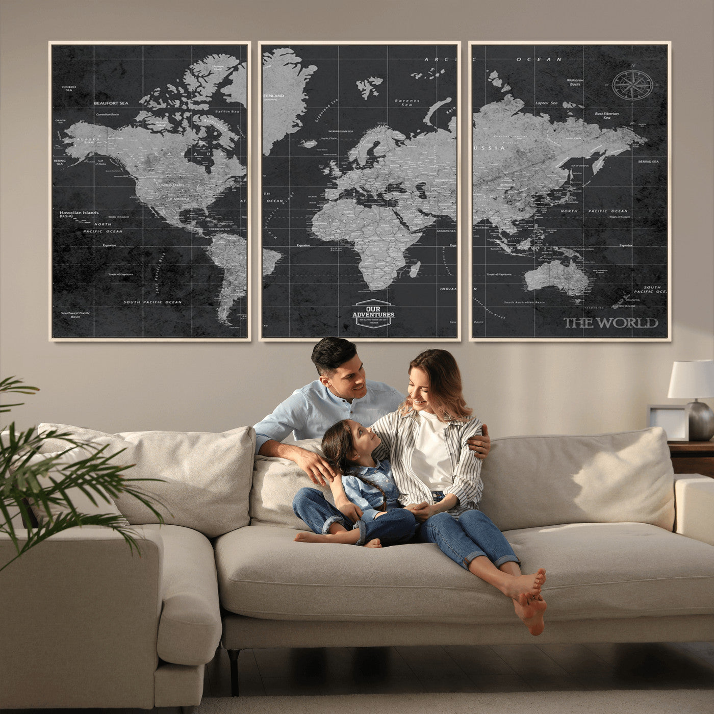 MGV-FC-60X30-3P - Push Pin World Map Canvas Print – Framed Wall Art for Couples to Track Their Travels – Anniversary