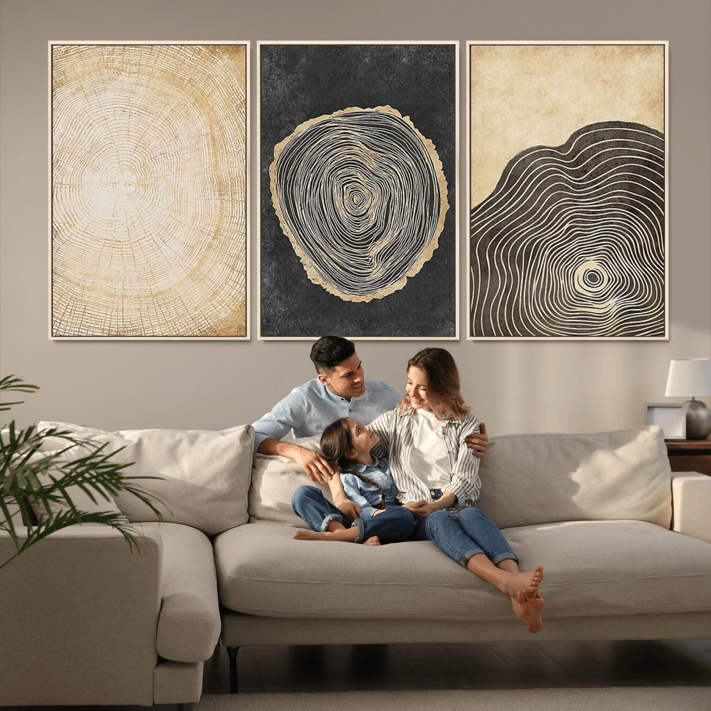 MGV-FC-60X30-3P - Tree Rings Canvas Wall Art Print – Minimalist Natural History in Modern Decor - Minimalist Boho Wall