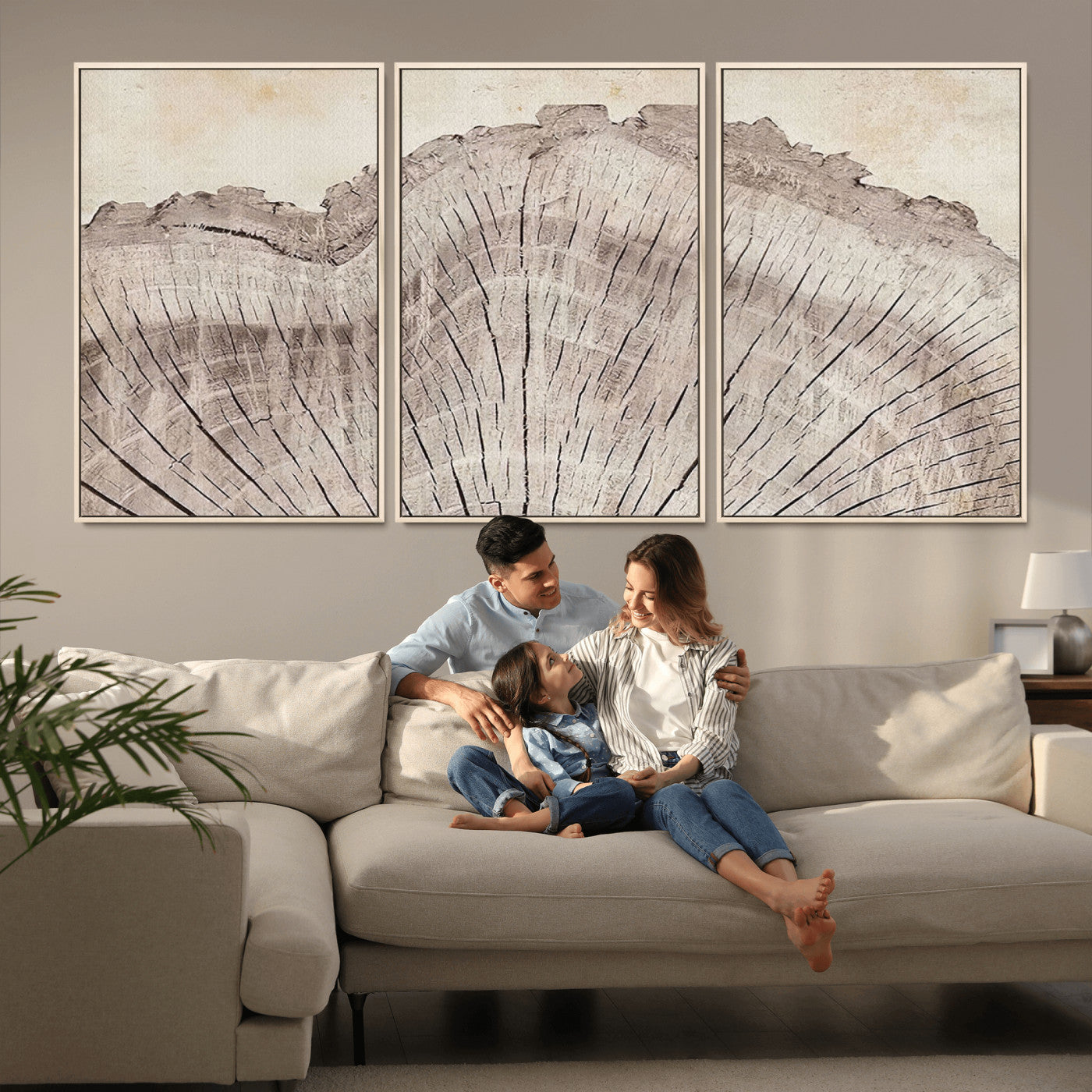 MGV-FC-60X30-3P - Tree Ring Wall Art Triptych, Rustic Wood Ring Canvas Print, Minimalist Wall Decor for Modern Homes and Farmhouse Decor