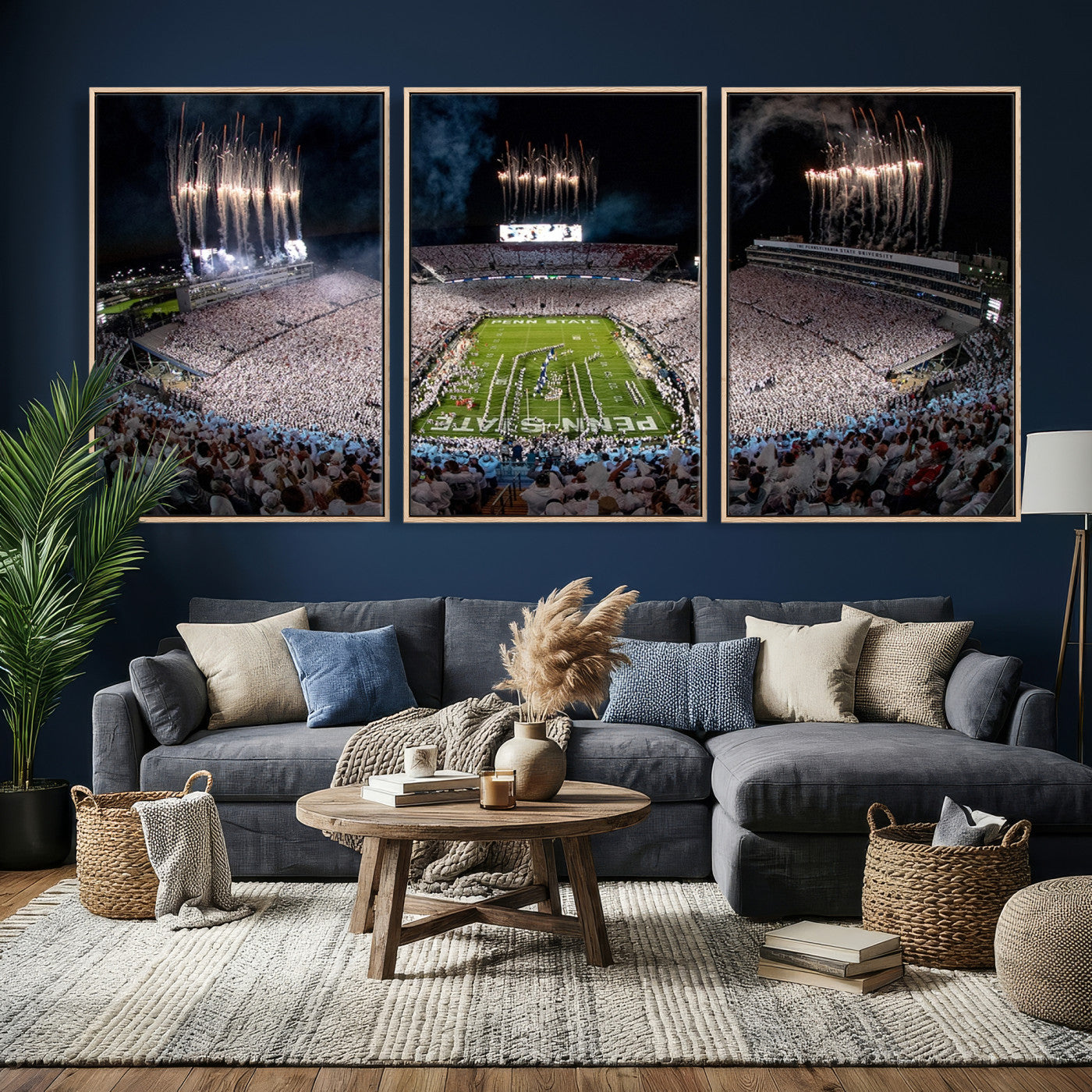 11391-MGV-CV-36X24 - Penn State Football Wall Art Canvas Print – Framed Stadium Game Day Sports Team Spirit Artwork for Home, Office