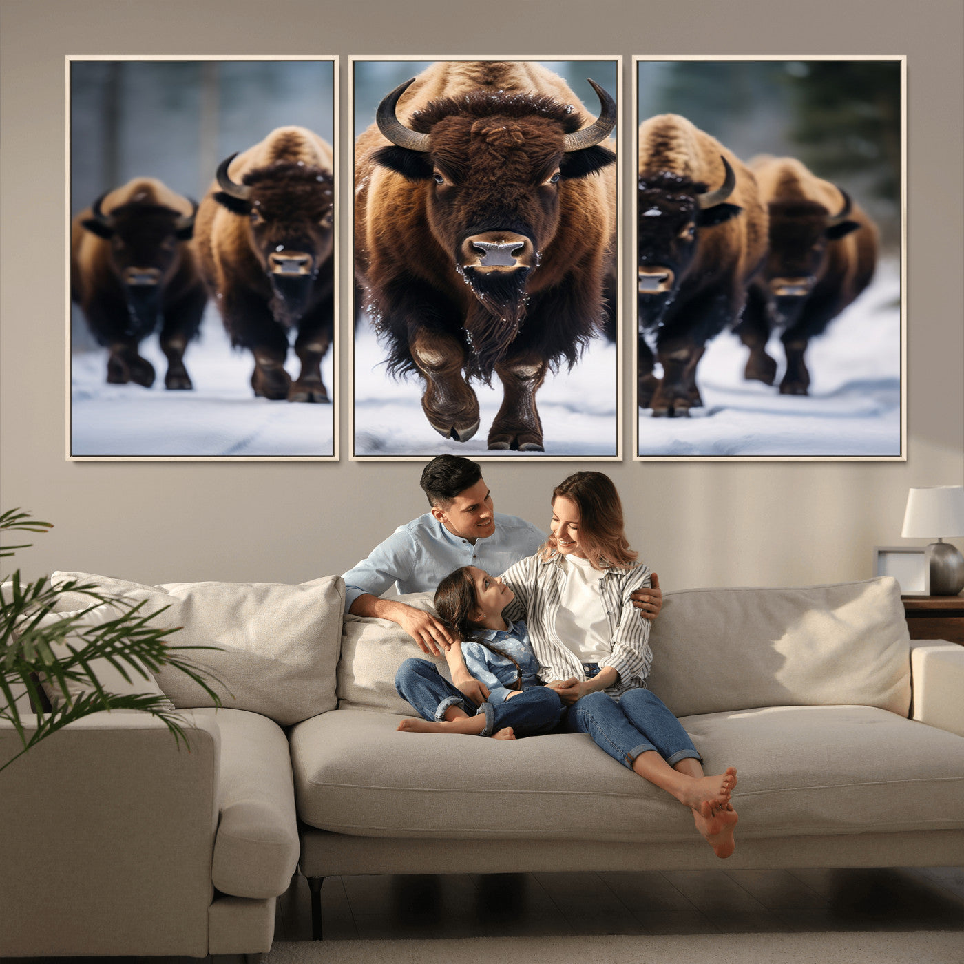 MGV-FC-60X30-3P - Buffalo Wall Art Canvas Print, American Bison Herd Wall Art Canvas Print - Bison Canvas Print