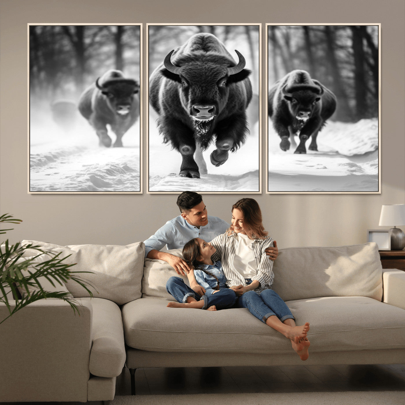 MGV-FC-60X30-3P - Buffalo Wall Art Canvas Print, Bison Family Wall Art Canvas Print