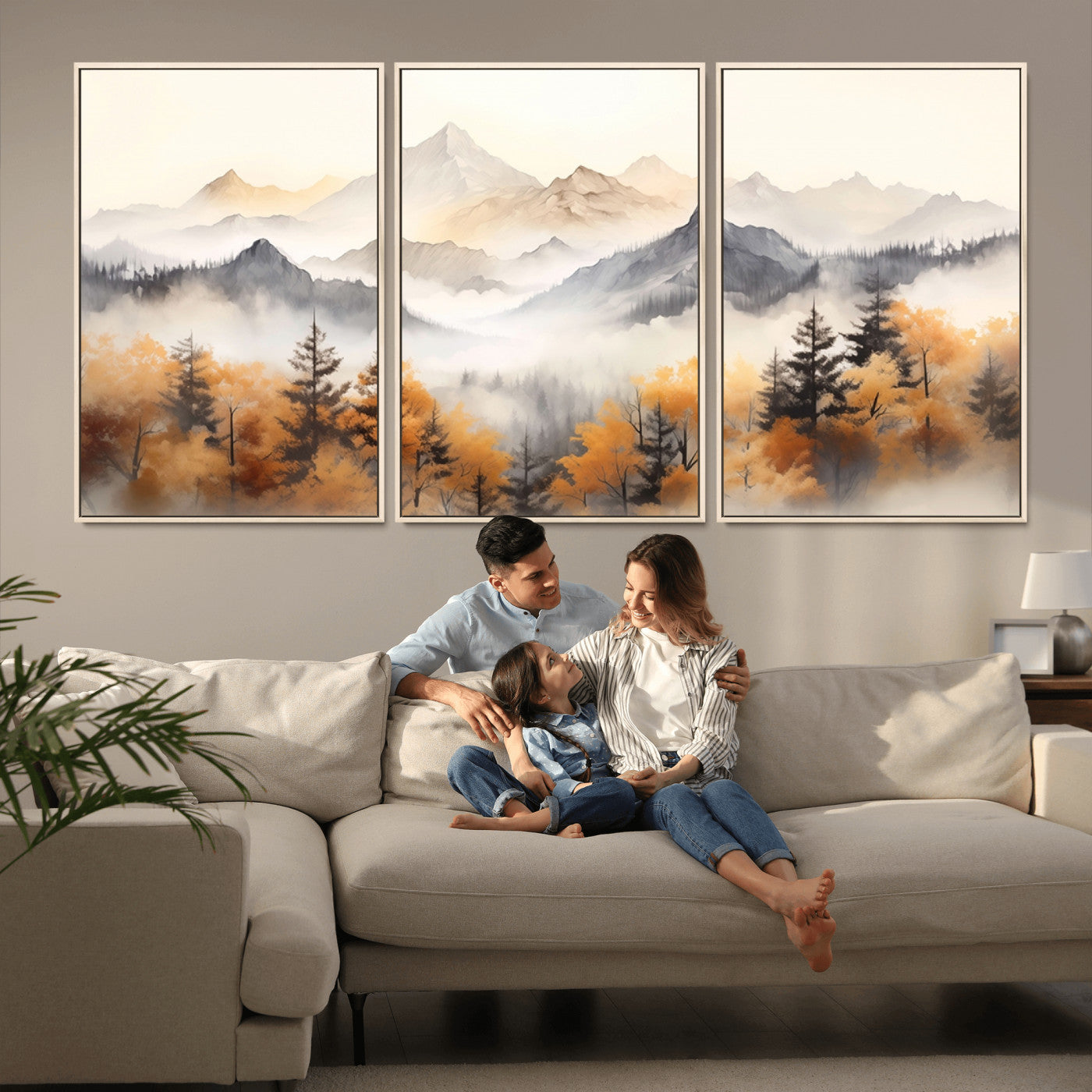 MGV-FC-60X30-3P - Mountain and Forest Landscape Wall Art | Misty Autumn Forest and Mountains Canvas Print for Living Room, Bedroom, Office | Large Wall Art Decor