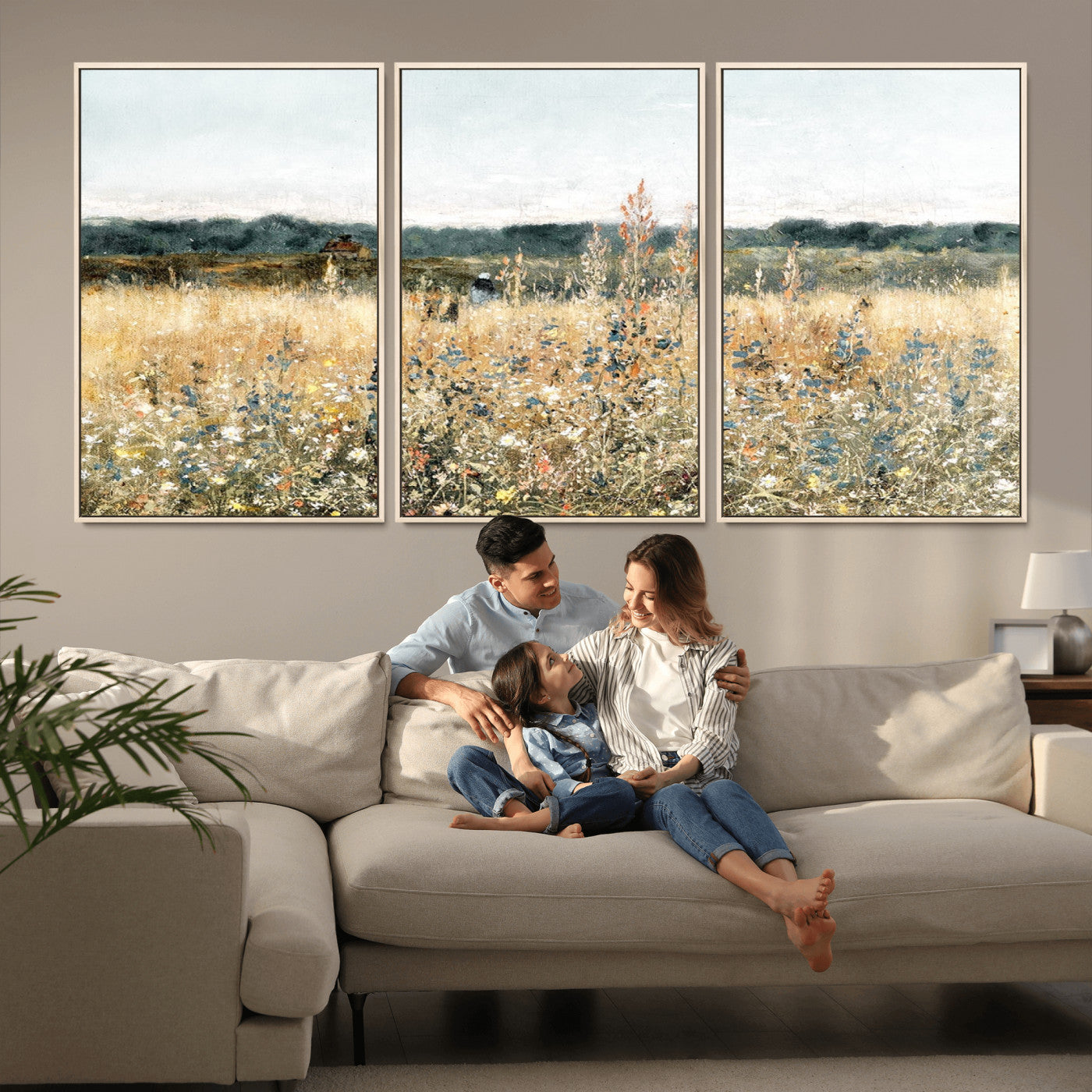 MGV-FC-60X30-3P - Wildflower Field Wall Art Canvas | Nature-Inspired Landscape Canvas Print for Living Room or Office | Rustic Floral Decor