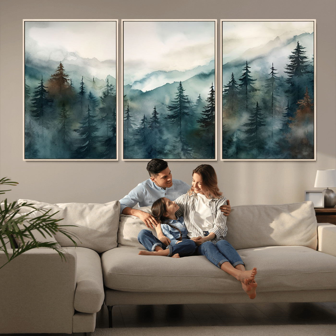48468-MGV-CV-36X24-Serenity Forest Wall Art Canvas | Foggy Mountain Landscape Canvas Print for Living Room or Office | Nature-Inspired Woodland Decor