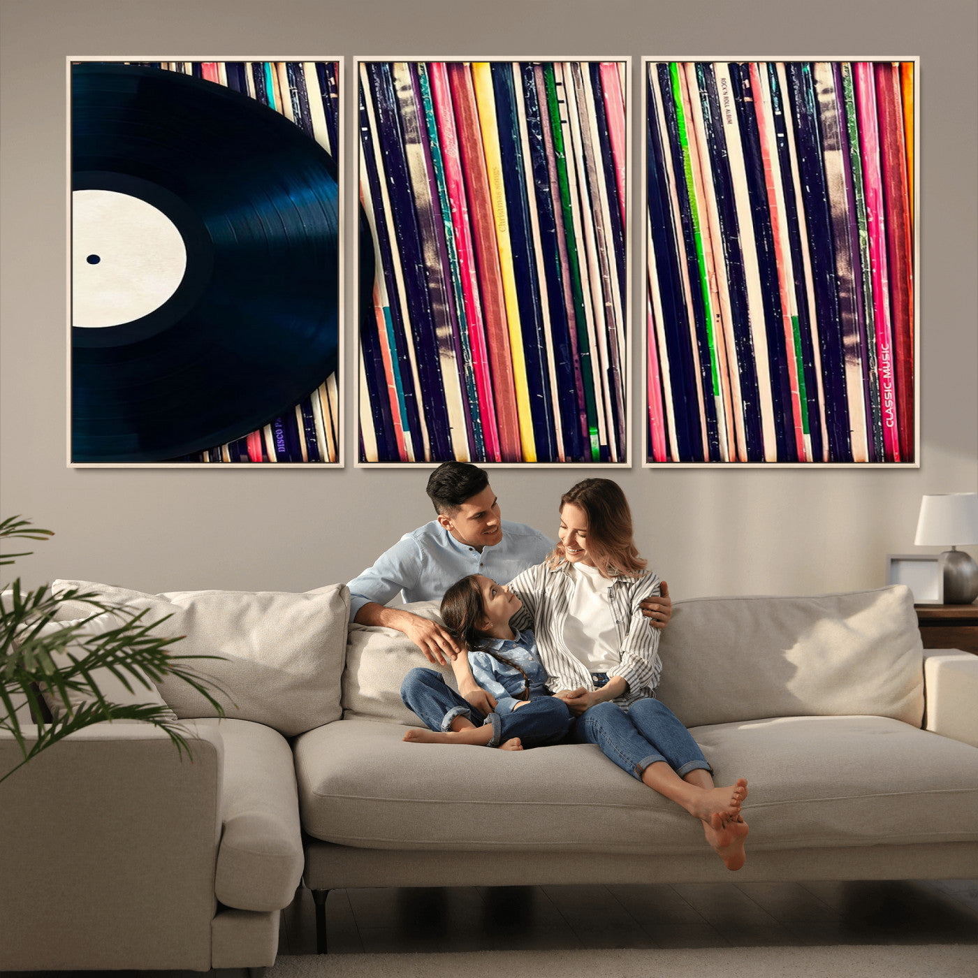 MGV-FC-60X30-3P - Vinyl Record and Album Collection Canvas Wall Art - Retro Music Decor for Living Room, Vintage Vinyl Lover’s Set
