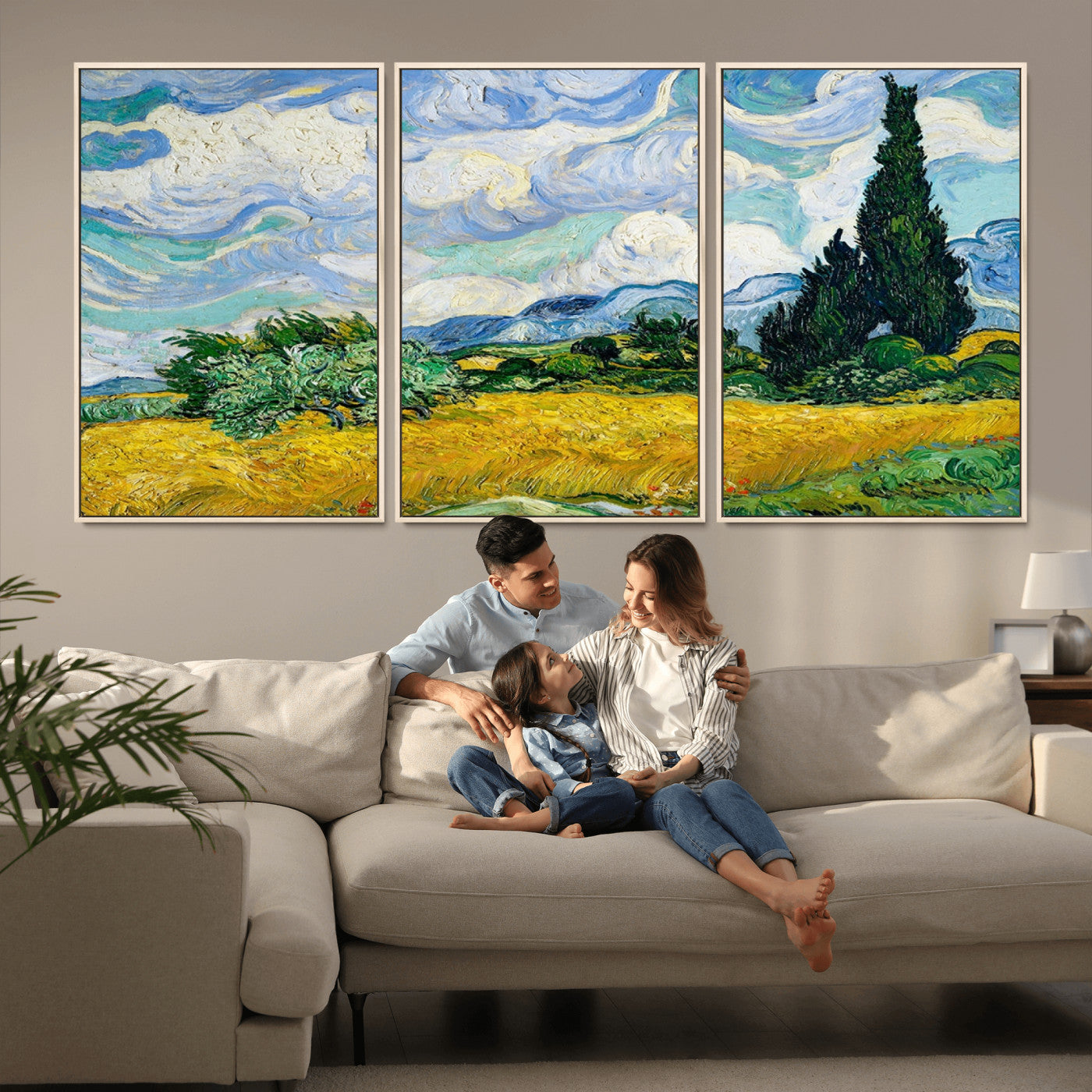 MGV-FC-60X30-3P - Wheatfield With Cypresses By Van Gogh Painting Wall Art Canvas Print