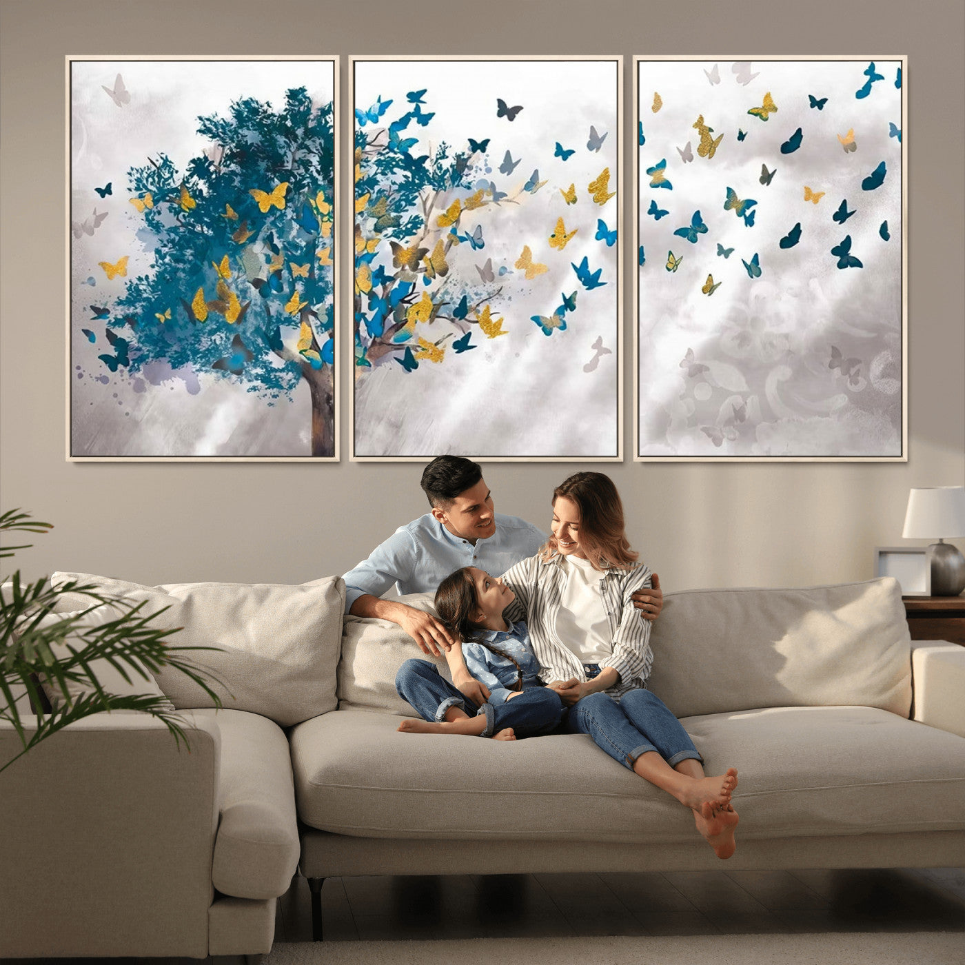 MGV-FC-60X30-3P - Tree Butterfly Abstract Tree and Butterfly Wall Art Canvas Print