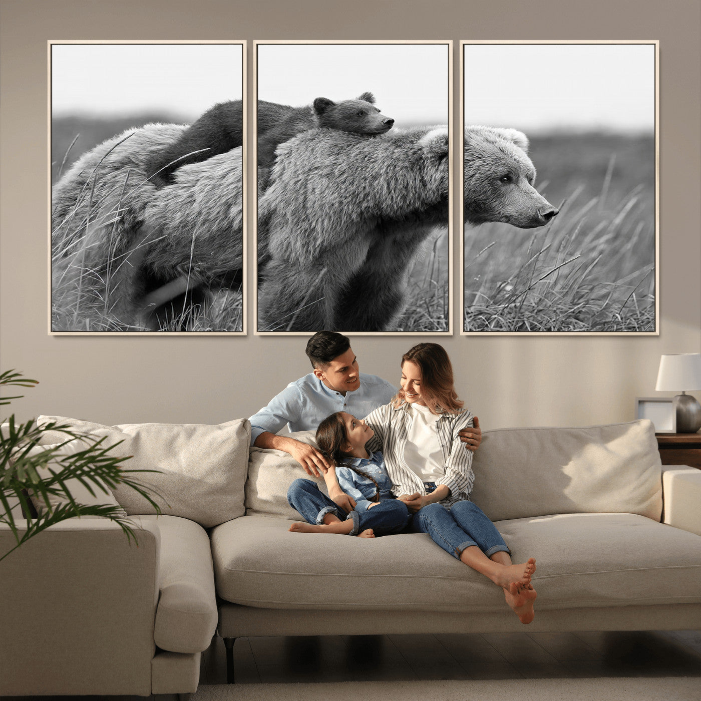 MGV-FC-60X30-3P - Bear and Cub Wall Art Canvas | 399 Bear Cub Wildlife-Inspired Animal Art for Living Room or Office | Grizzly Bear Print of Photography
