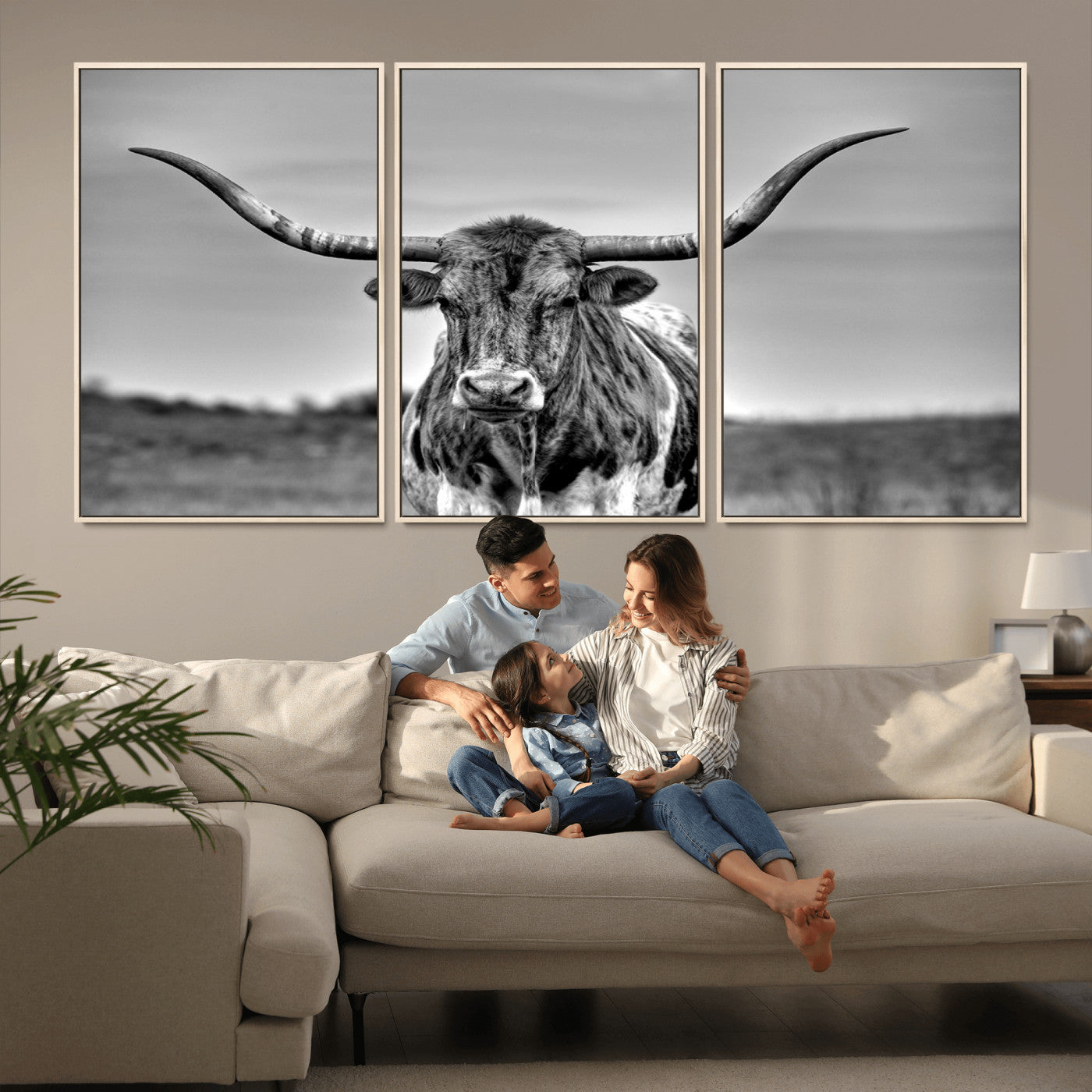 MGV-FC-60X30-3P - Texas Longhorn Cpw Wall Art, Texas Longhorn Canvas, Cattle Canvas Print