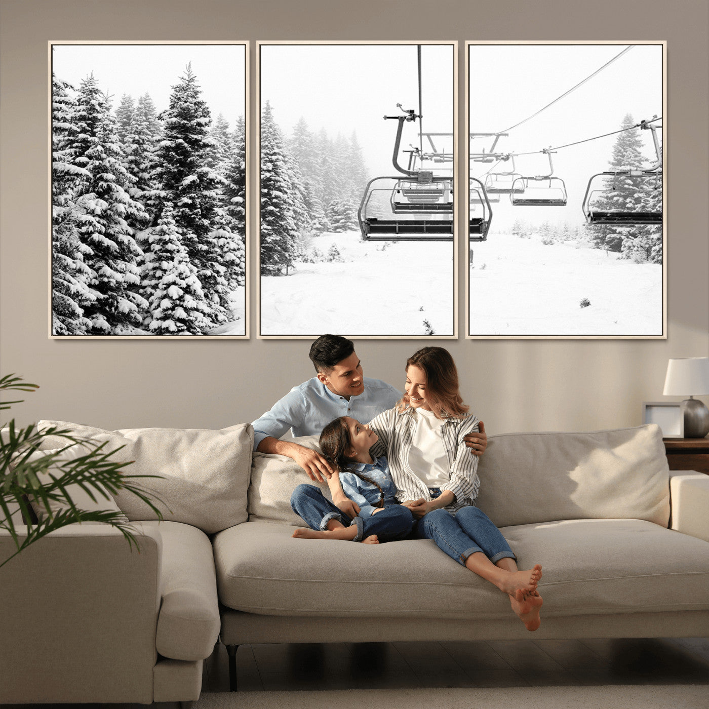 MGV-FC-60X30-3P - Ski Wall Art - Ski Lift Wall Art Canvas Print Snow Covered Spruce Trees Winter Wall Art Ski Skier