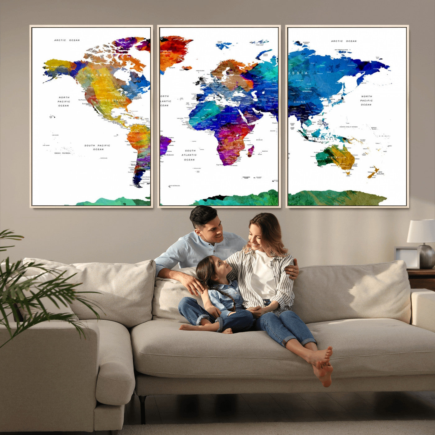 -Push Pin World Map Canvas Print – Framed Wall Art for Couples to Track Their Travels – Anniversary