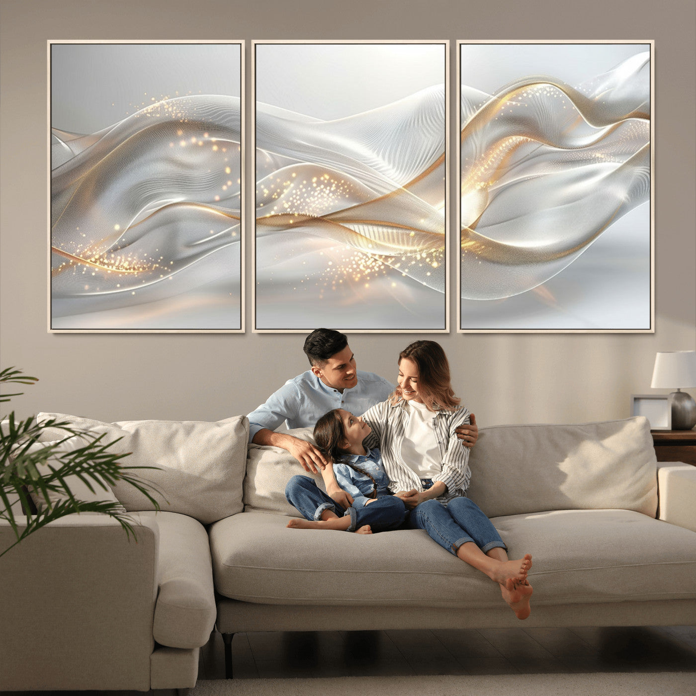 -Abstract art Grey and Gold Lines Wall Art