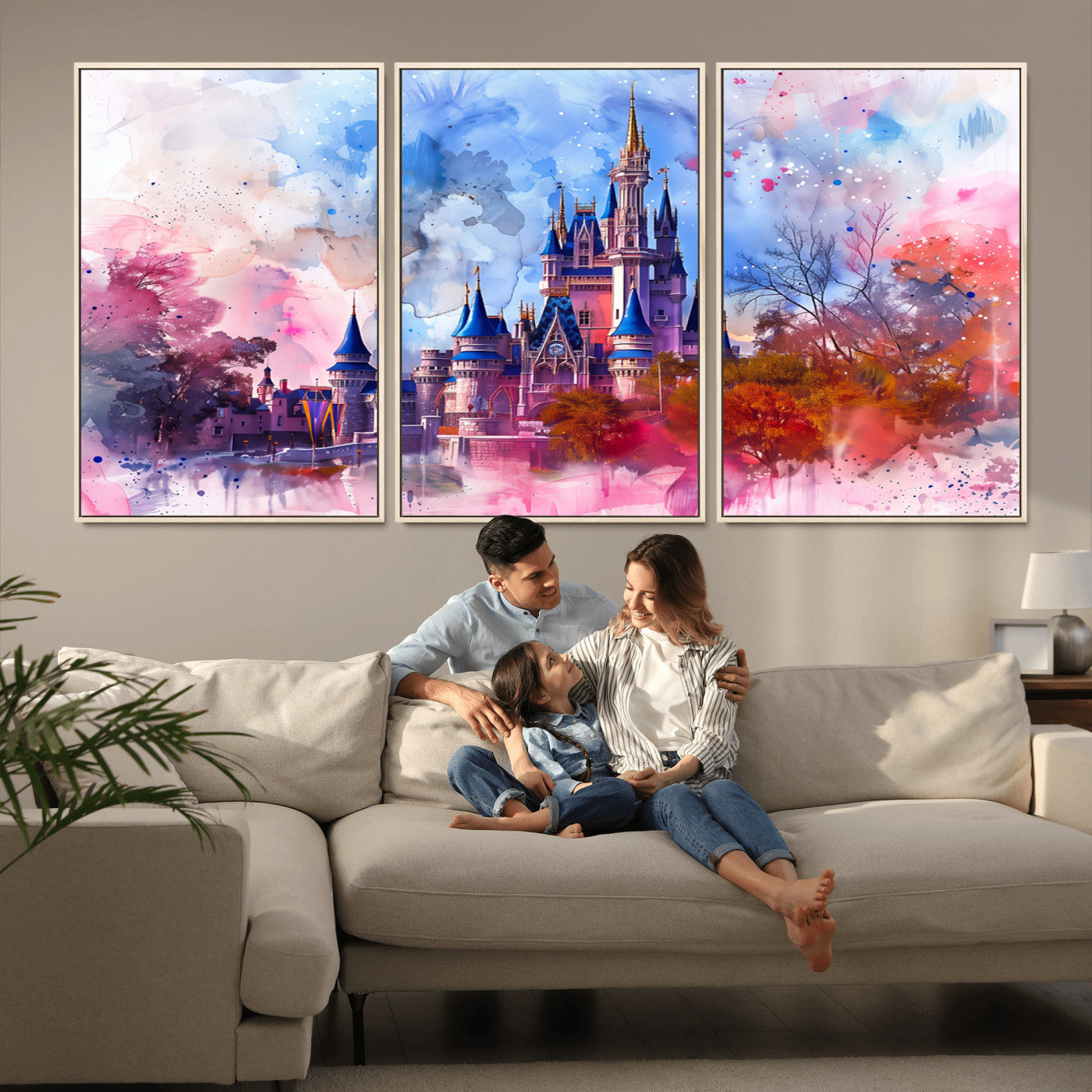 MGV-FC-60X30-3P - Disney Wall Art: Dreamy Watercolor Cinderella Castle Canvas Print