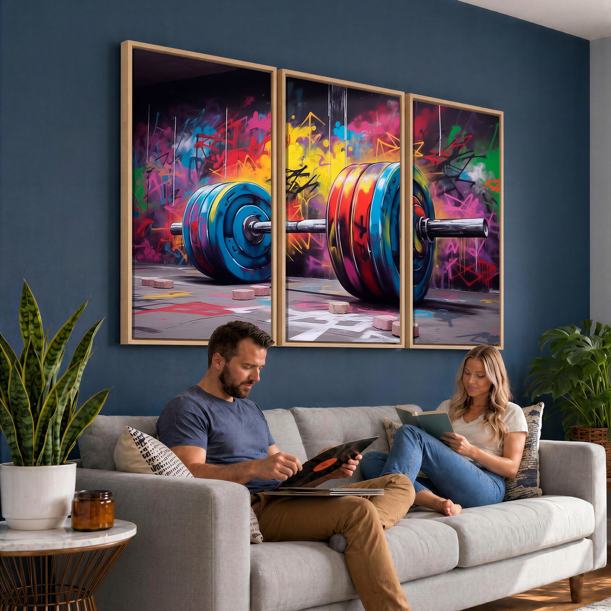13549-MGV-CV-36X24 - Abstract Graffiti Barbell Canvas Wall Art | Urban Fitness Meets Bold Street Art
