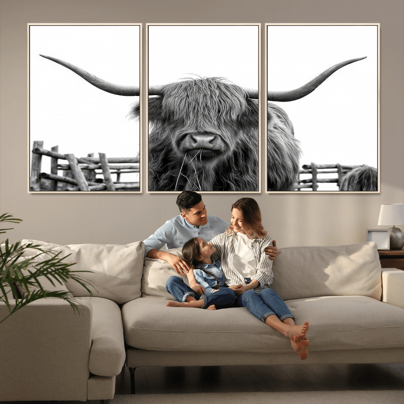 MGV-FC-60X30-3P - Longhorn Canvas Print, Bighorn Cow Wall Art Canvas Print